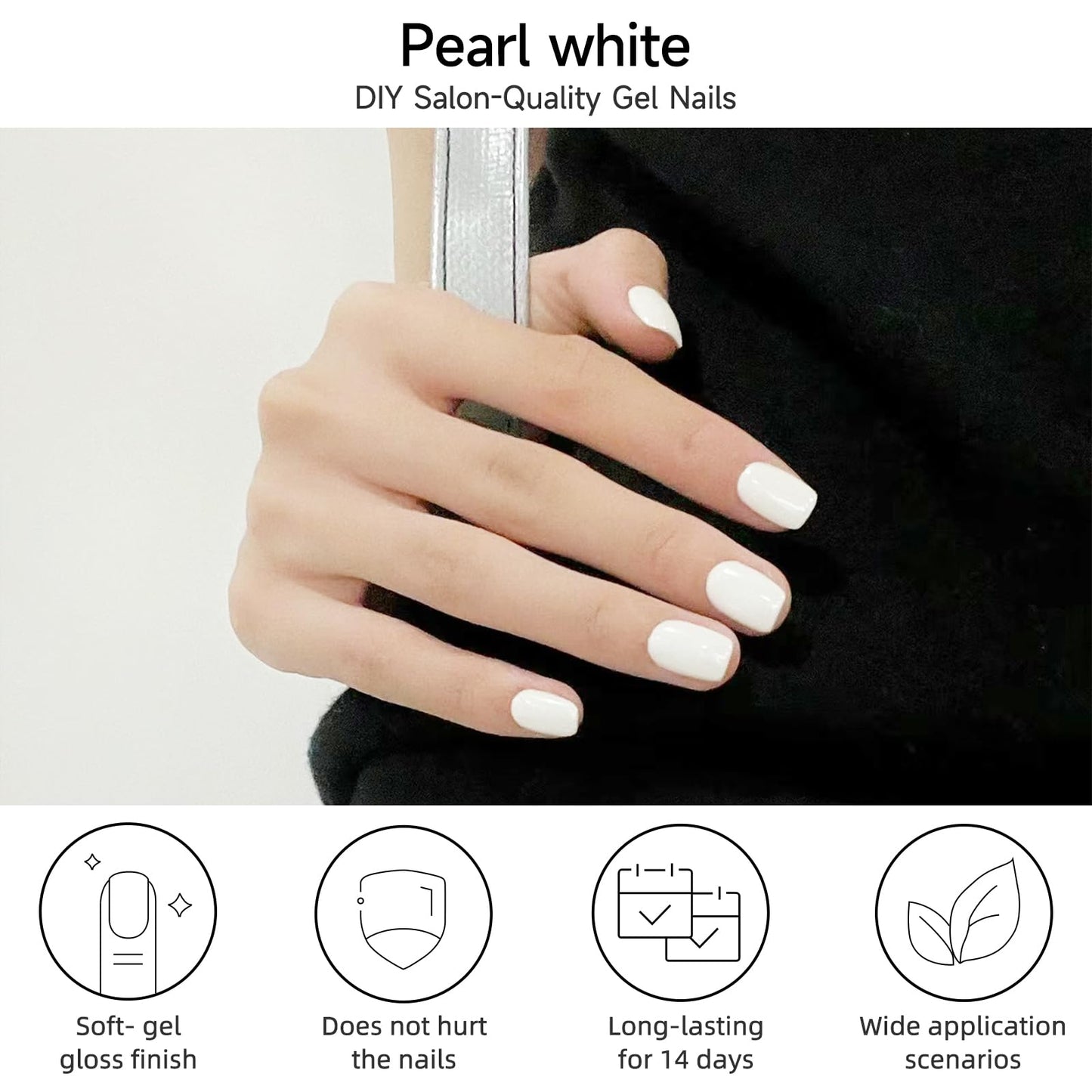 DUKASOU Semi Cured Gel Nail Strips, Pearl White | 28 pcs Gel Nail Strips Work with Any UV Lamp, Salon Quality UV Gel Nail Stickers, Easy to Apply for Home Nails DIY