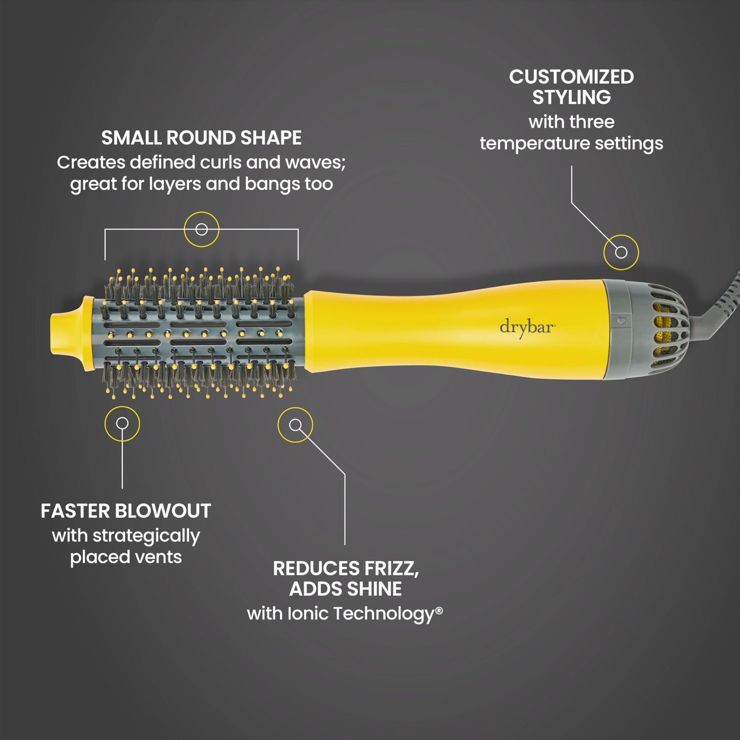 Drybar The Half Shot Small Round Blow-Dryer Brush | Faster, Easier Blowouts, From Wet to Dry, Customized Styling, Perfect for Layers, Defines Curls & Waves