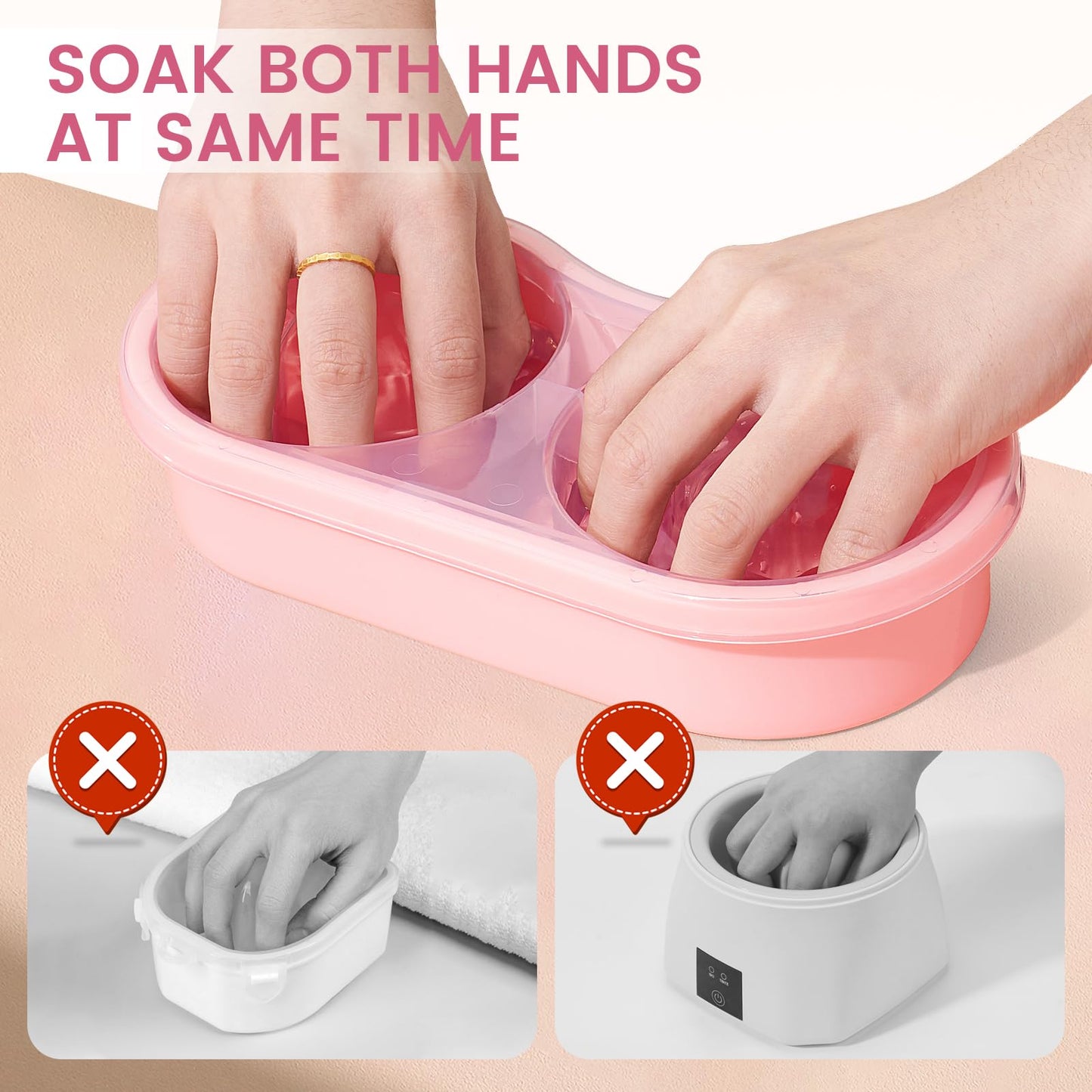 Dual Nail Soaking Bowl Acetone Proof: Soak Off Gel Nail Polish Dip Powder Remover Bowl- Cut the Soaking Time in Half Manicure Bowl for Salon Home (D2-Pink)
