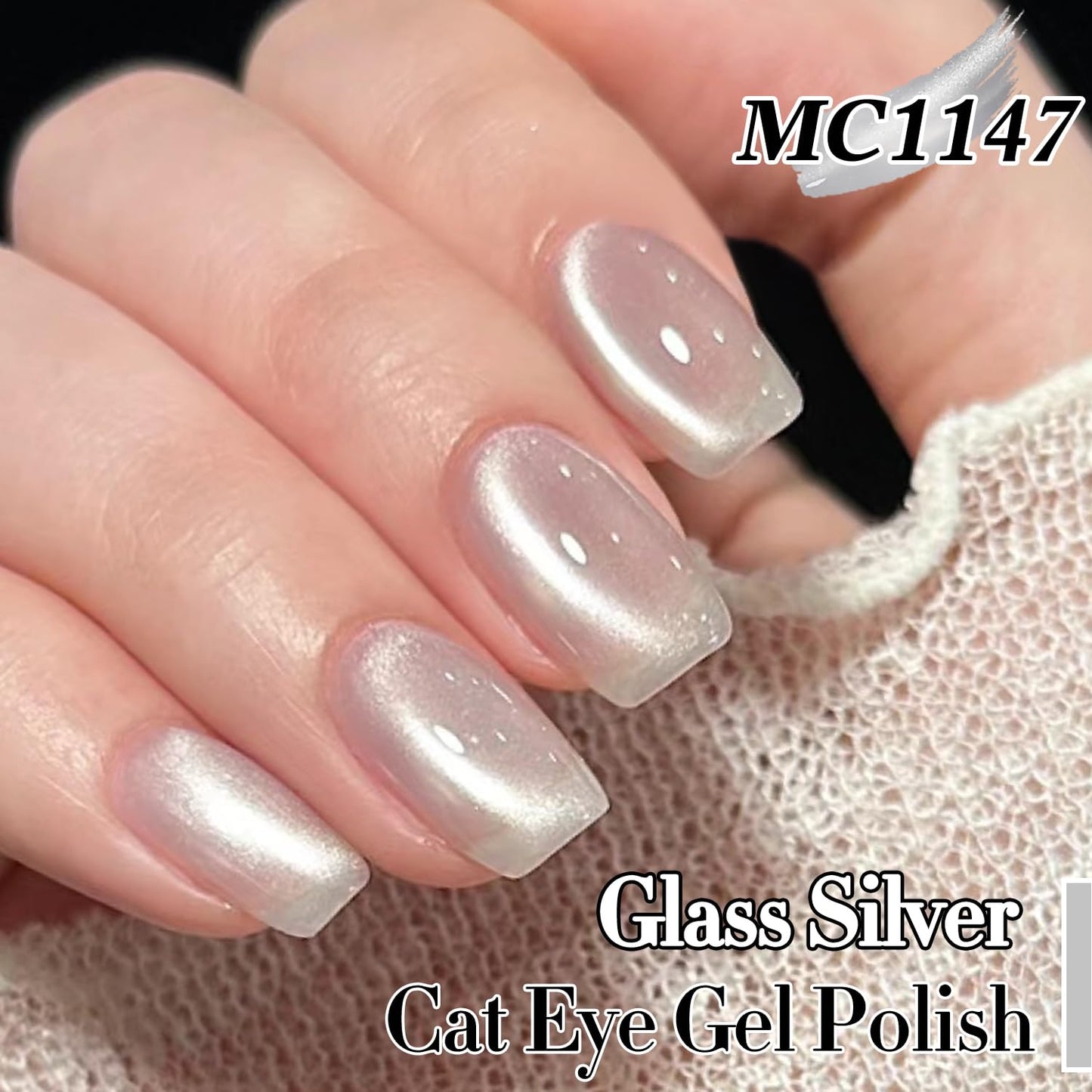 Double Rhythm 15ML Glass Cat Eye Gel Polish with Magnet Same Color Same Bottle Holographic Glitter Shimmer Salon Soak Off Magnetic Nail at Home (Clear Silver-MC1147)