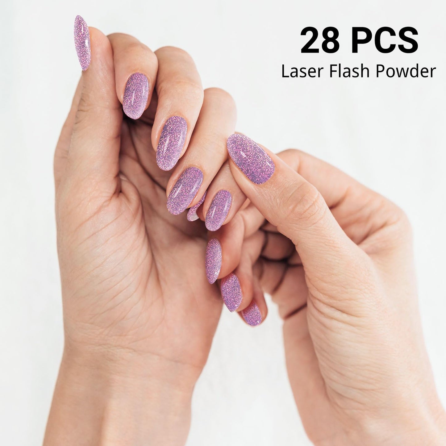 DUKASOU Semi Cured Gel Nail Strips, Purple Sparkle | 28pcs Work With Any UV Lamp, Stickers for Women Girls, Includes Prep Pads, File & Wood Stick