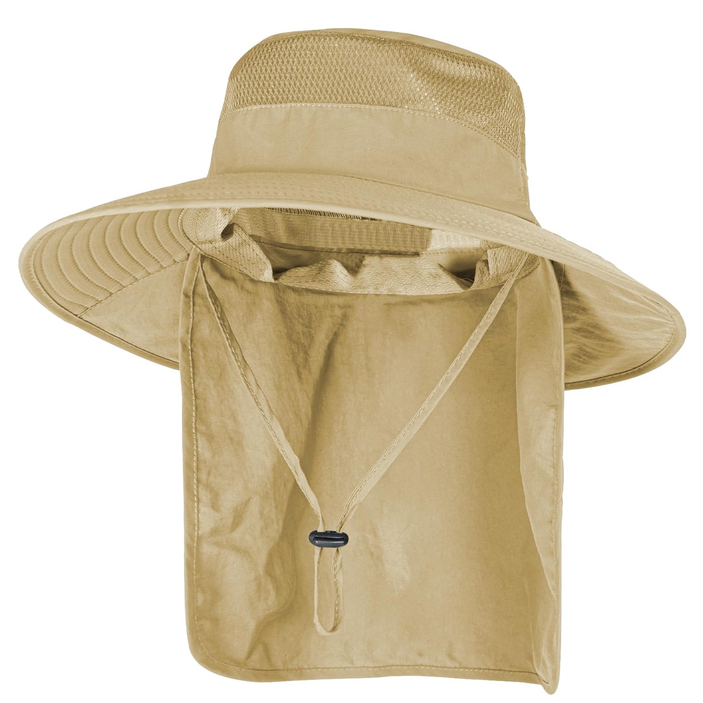 2Pack Sun Hats for Men Women Fishing Hat UPF 50+ Breathable Wide Brim Bucket Hats Summer UV Protection Safari Hat with Neck Flap Black/Khaki