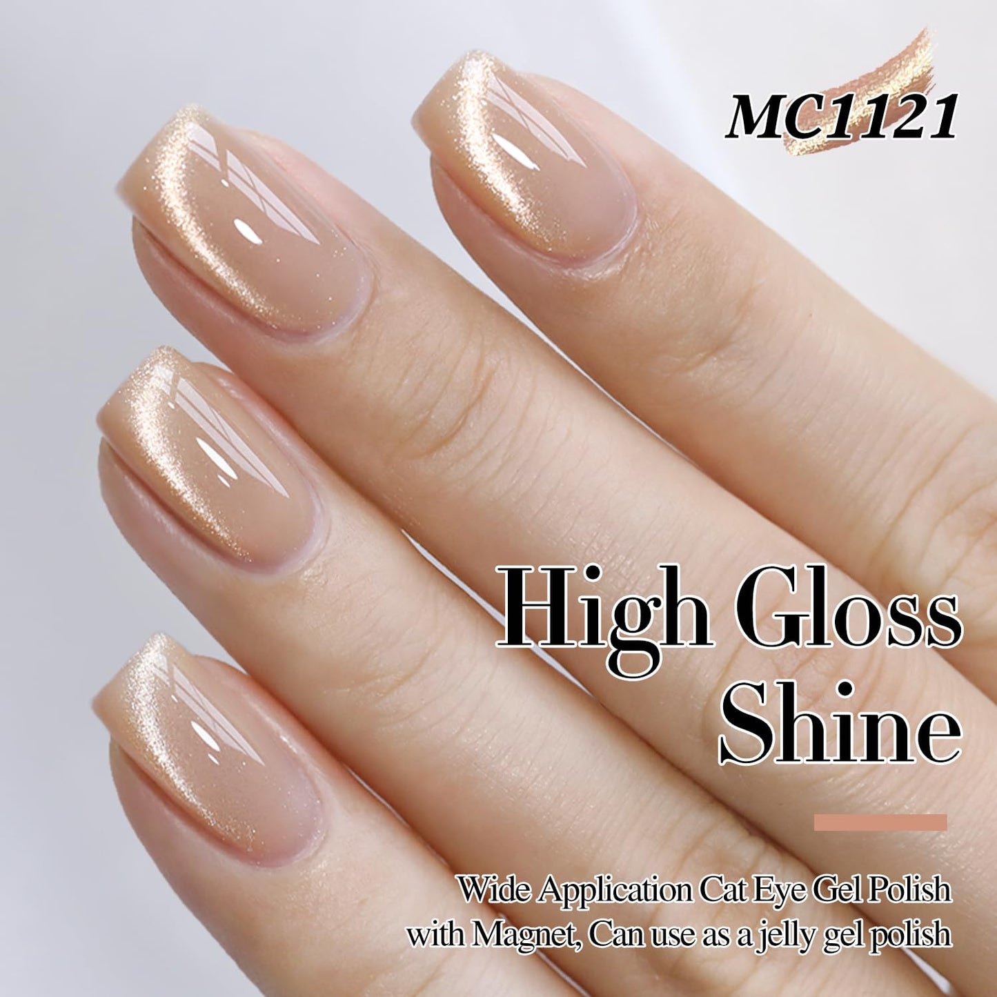Double Rhythm 15ML Ice Glass Cat Eye Gel Polish with Magnet Holographic Glitter Shimmer Translucent Sheer Color Salon Soak Off Magnetic at Home (Milky Nude-MC1121)