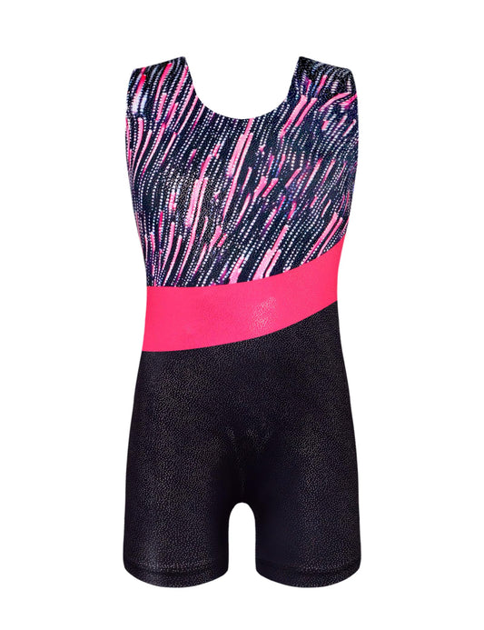 Domusgo Leotard for Girls Gymnastics Size 5-6 Years Old Black Pink Lines Tumbling Biketard