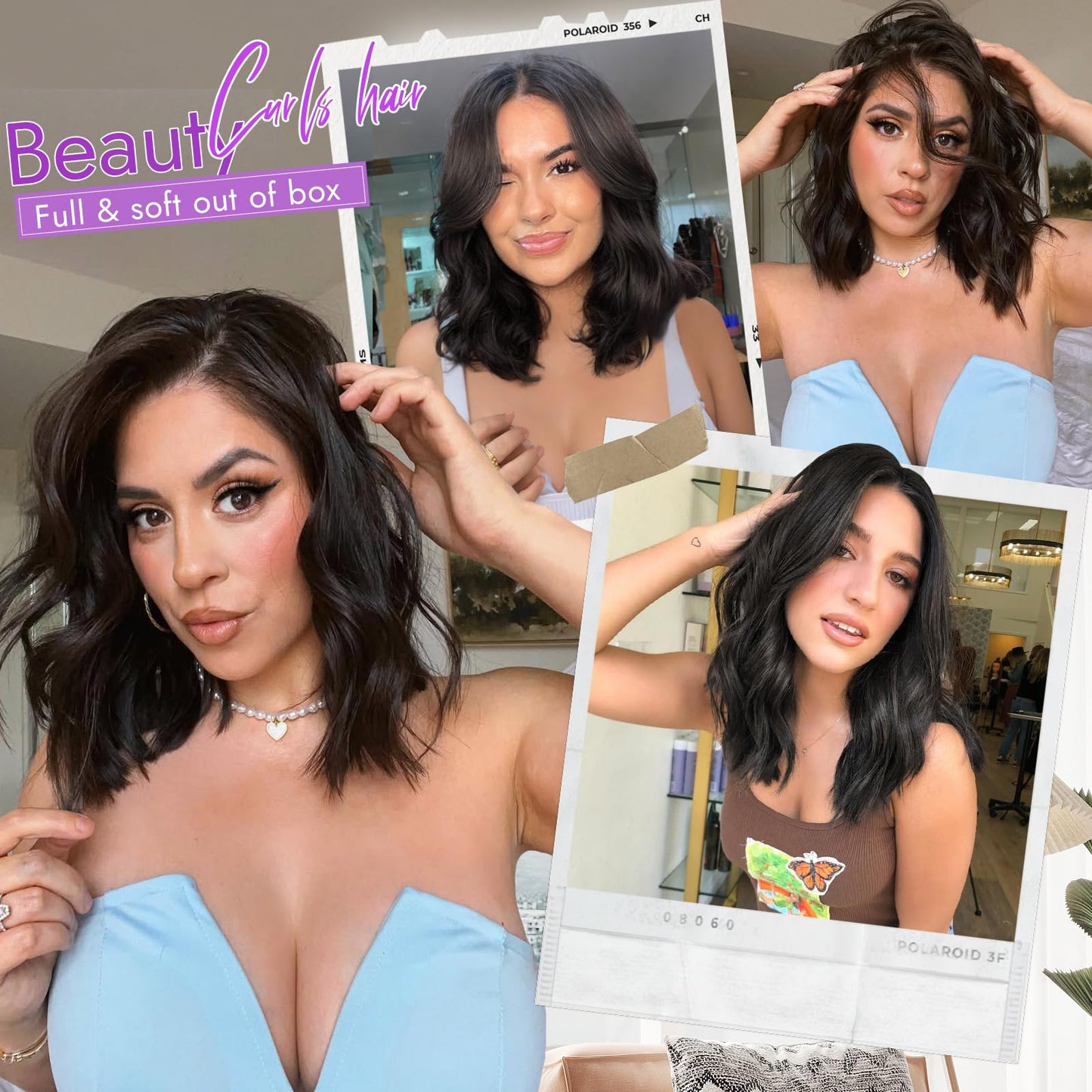 Eawwii Dark Brown Short Wavy Wig for Women Lace Hairline Bob Style Synthetic Heat Resistant - Natural Appearance for Everyday Hairstyle 14 Inch