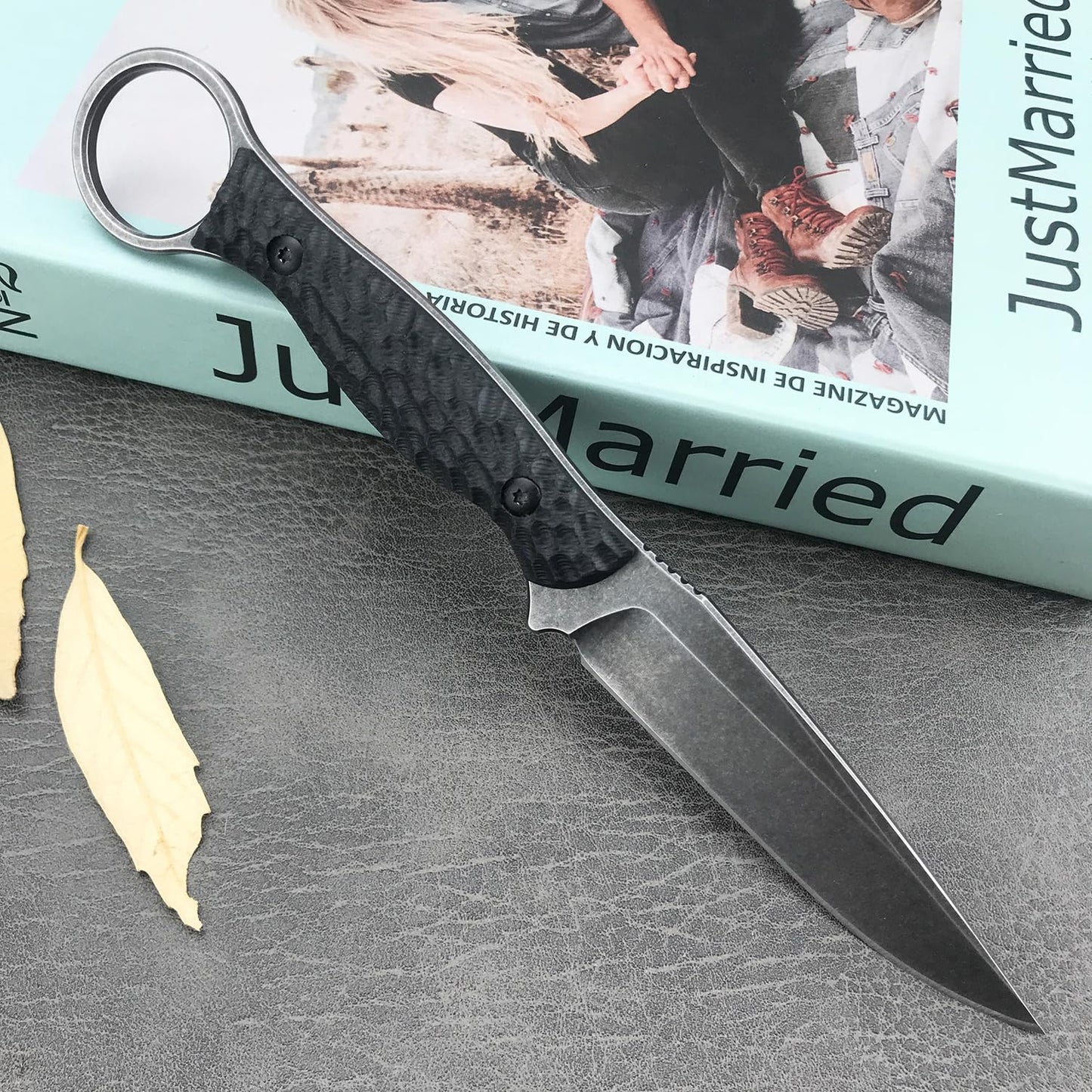 EDC Fixed Blade Knife with Kydex Sheath, Full Tang Survival Knife,8Cr13Mov Blade Black G10 Handle with Finger Loop,Tactical Knife Gifts for Men (black1)