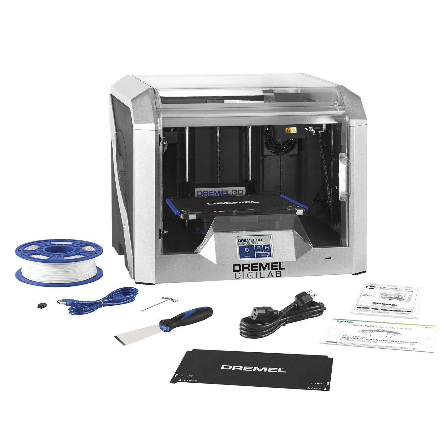 Dremel - 3D40-FLX-01 DigiLab 3D40 Flex 3D Printer with Filament, Flexible Build Plate, Fully Enclosed Housing, Automated 9-Point Leveling & Digilab 3D40 Flex Build Sheets (Pack of 3)