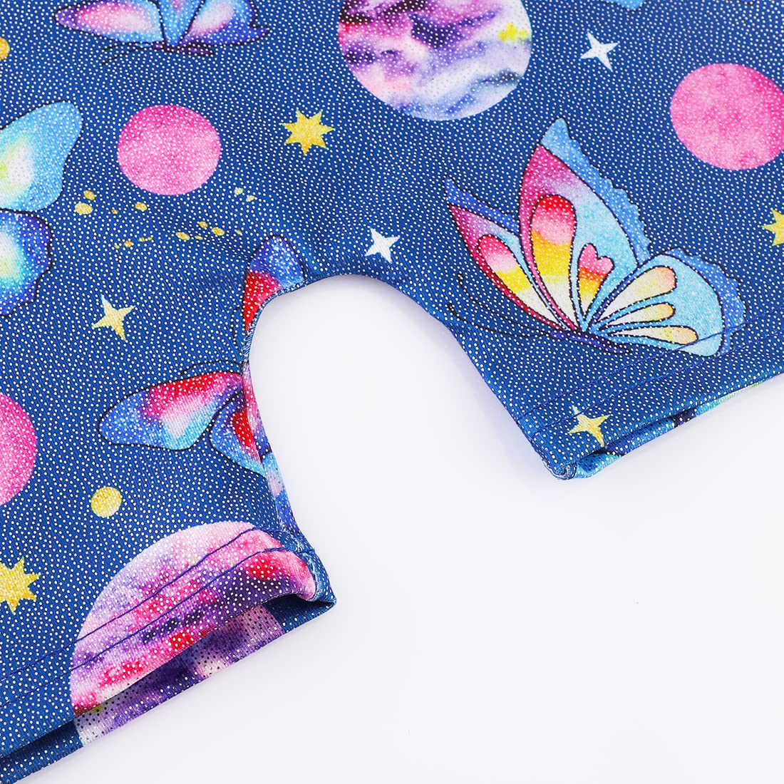 EQSJIU Leotards For Girls Gymnastics Size 6-7 Butterfly Dark Blue Cosmos Planet Stars Outfits Biketard Sparkly Unitard