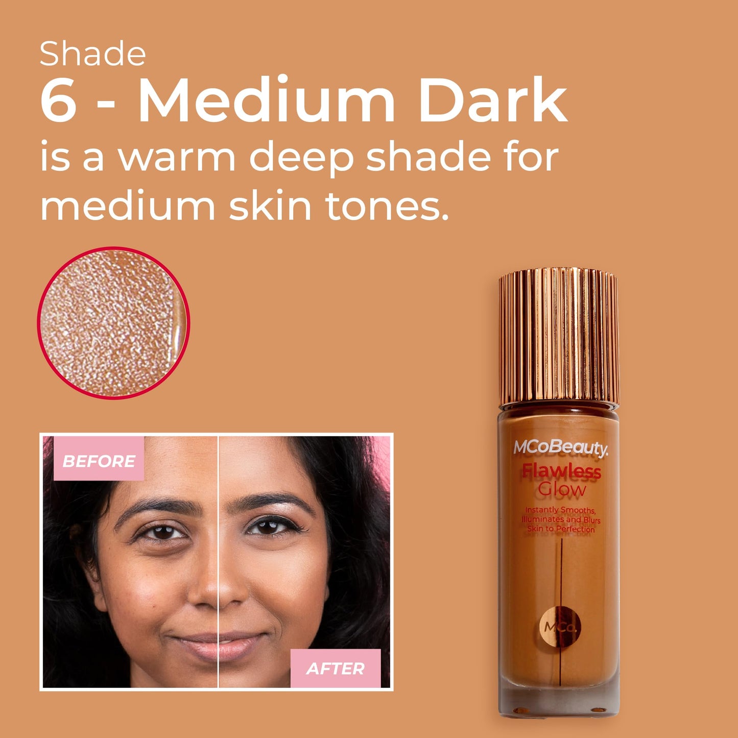 MCoBeauty Flawless Glow Luminous Skin Filter, 6 Medium Dark, Healthy Glow with Natural Radiance, Vegan, Cruelty Free Cosmetics