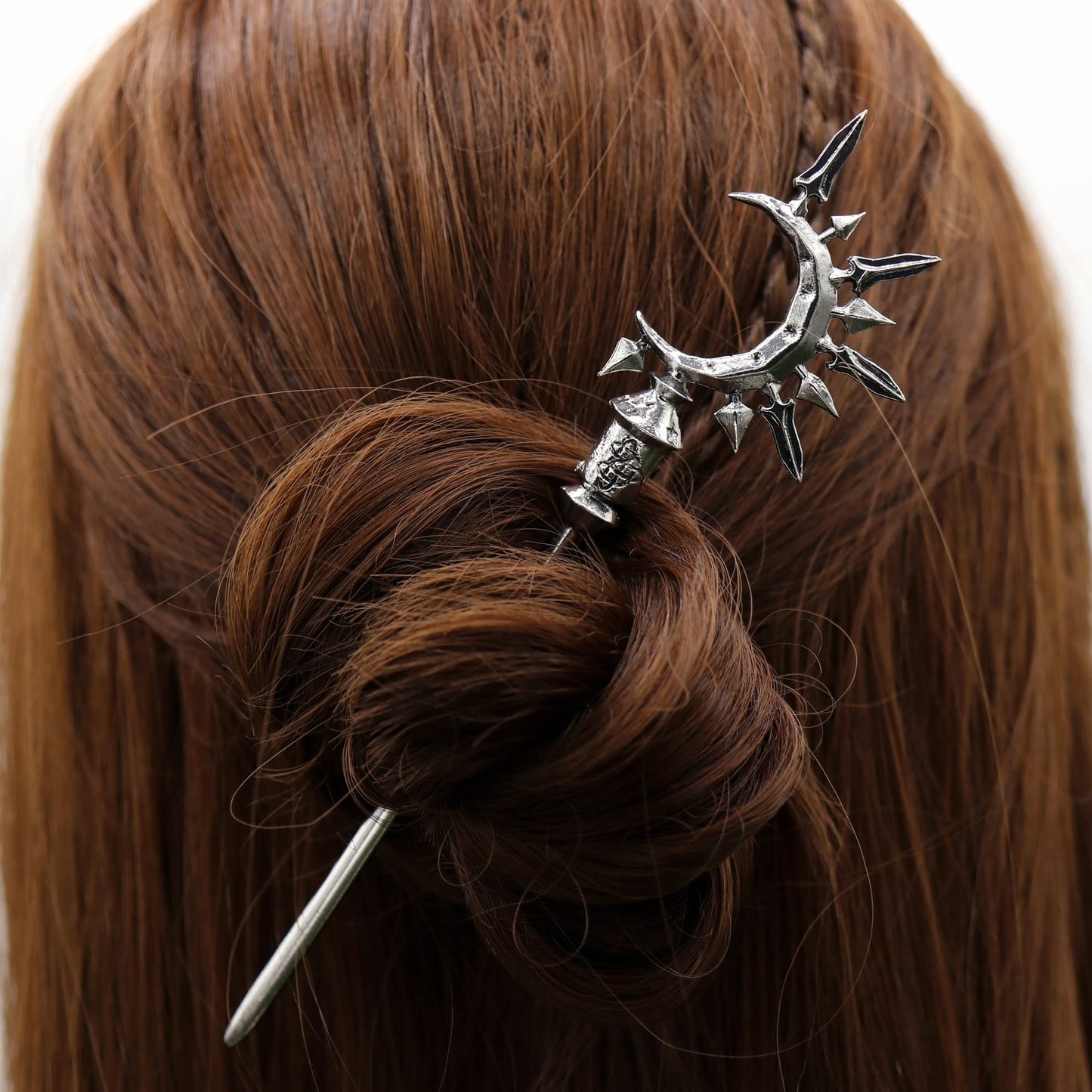 2pcs Sword Moon Hair Styling Pins Black Wicca Witch Hair Slide Renaissance Festival Hair Acceossories for Women Hair Stick Antique Silver Plated