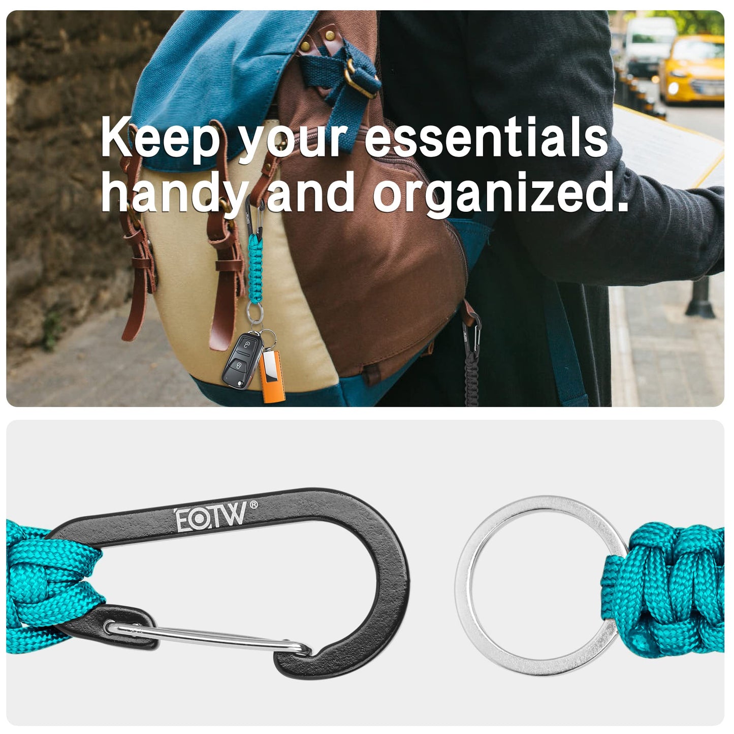 EOTW Carabiner Keychain, Small Carabiner Clip with Paracord Keychain Mini Aluminum D Ring Key Organizer