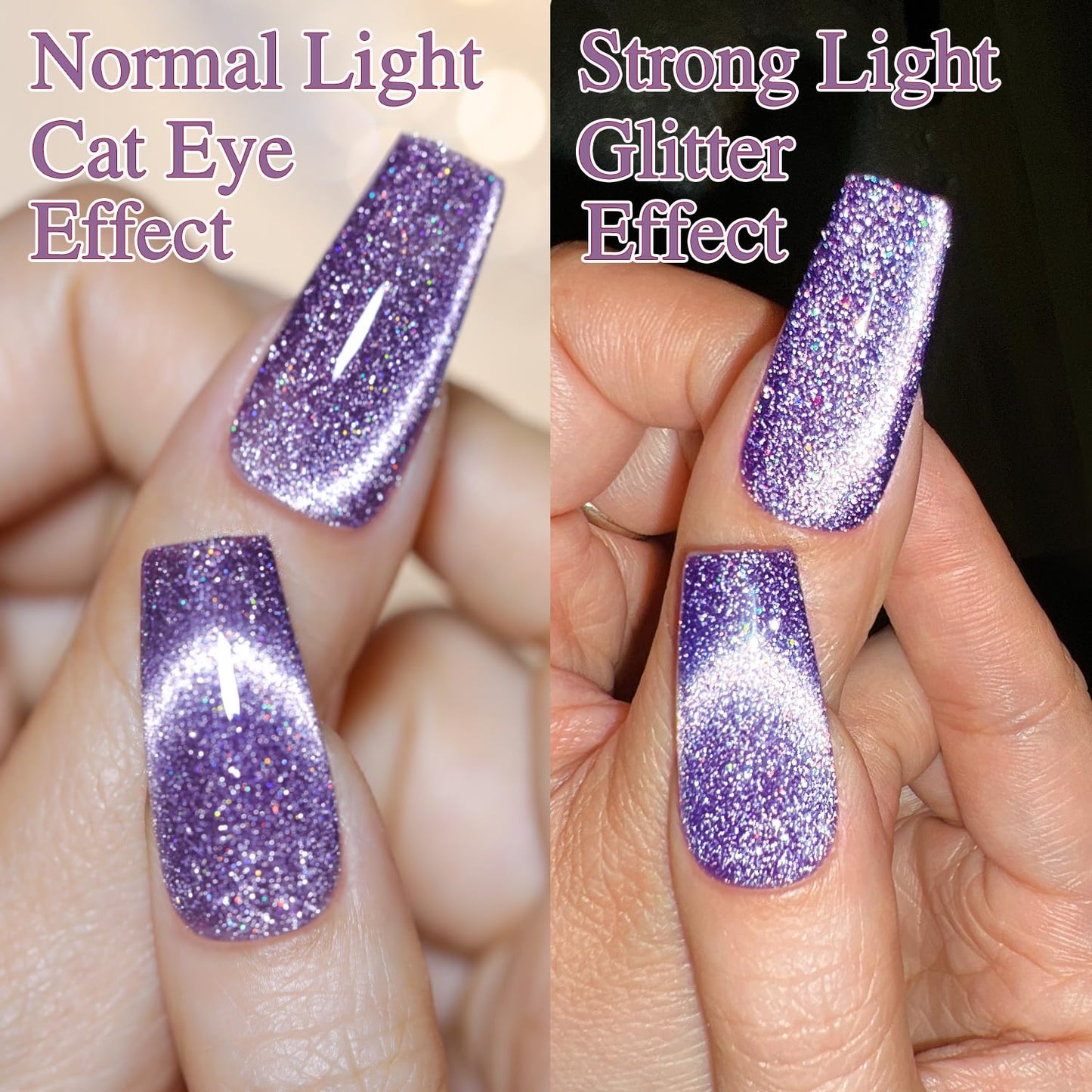 Double Rhythm Jelly Glass Cat Eye Gel Polish with Magnet 15ML Holographic Glitter Shimmer Translucent Sheer Color Magnetic Nail Polish Salon DIY at Home (Dark Purple-MC1066)