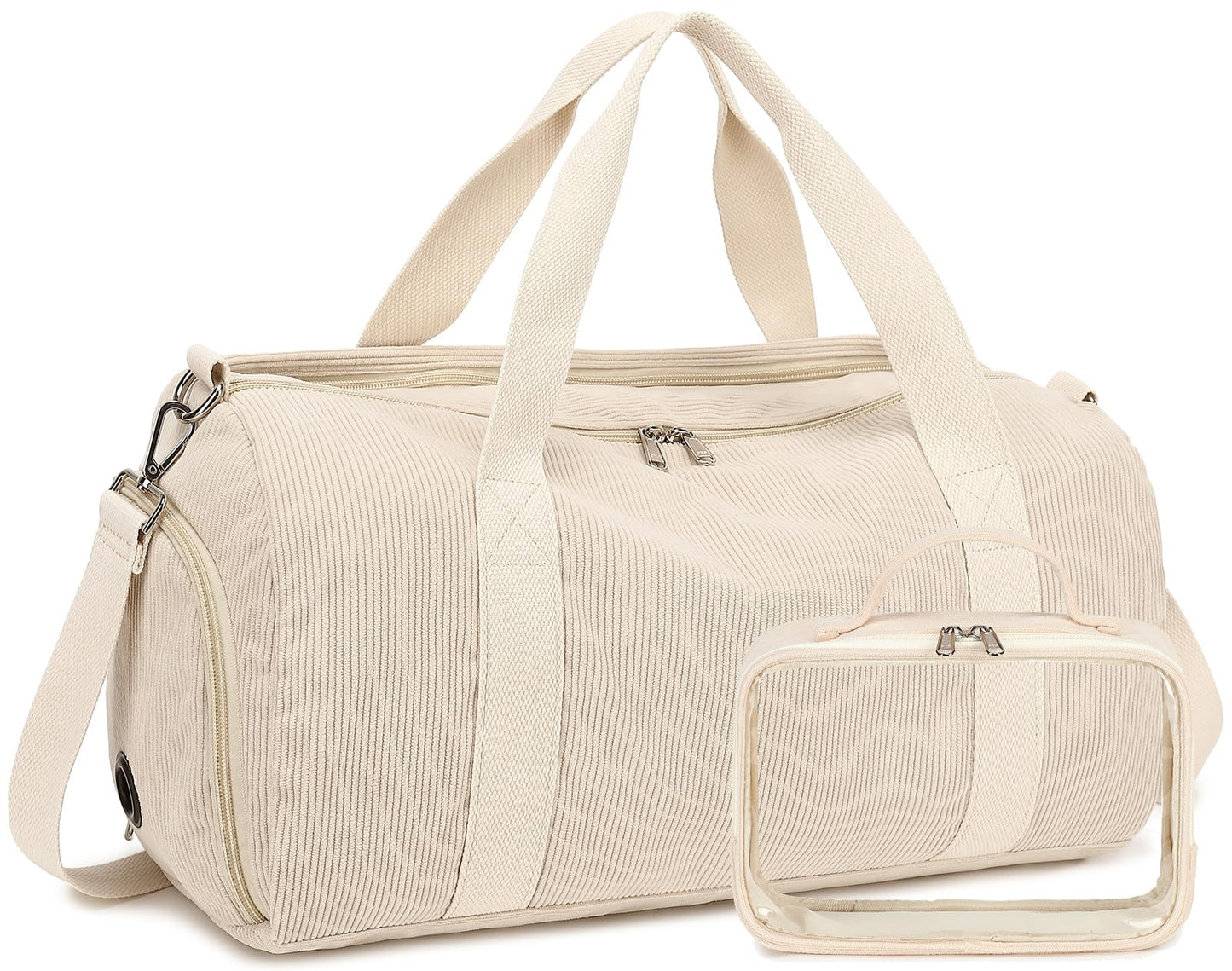 Duffle Bag for Gym Sports Women Girls Workout Travel Bag Weekender with Shoe Compartment and Wet Pocket (2-Corduroy-beige)