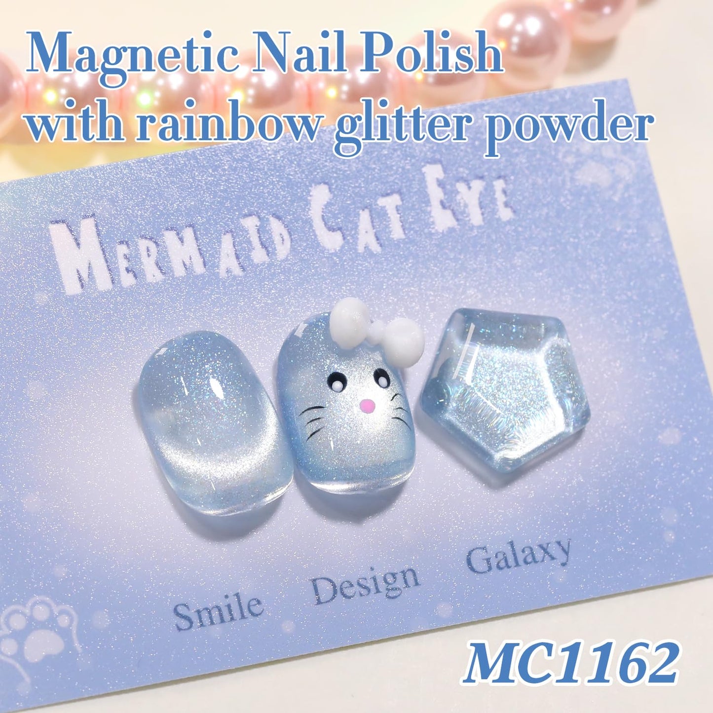 Double Rhythm 0.5 Oz Cat Eye Gel Polish with Magnet Same Color Same Bottle Holographic Glitter Shimmer Translucent Color Salon Soak Off Magnetic Nail at Home (Mermaid Blue-MC1162)