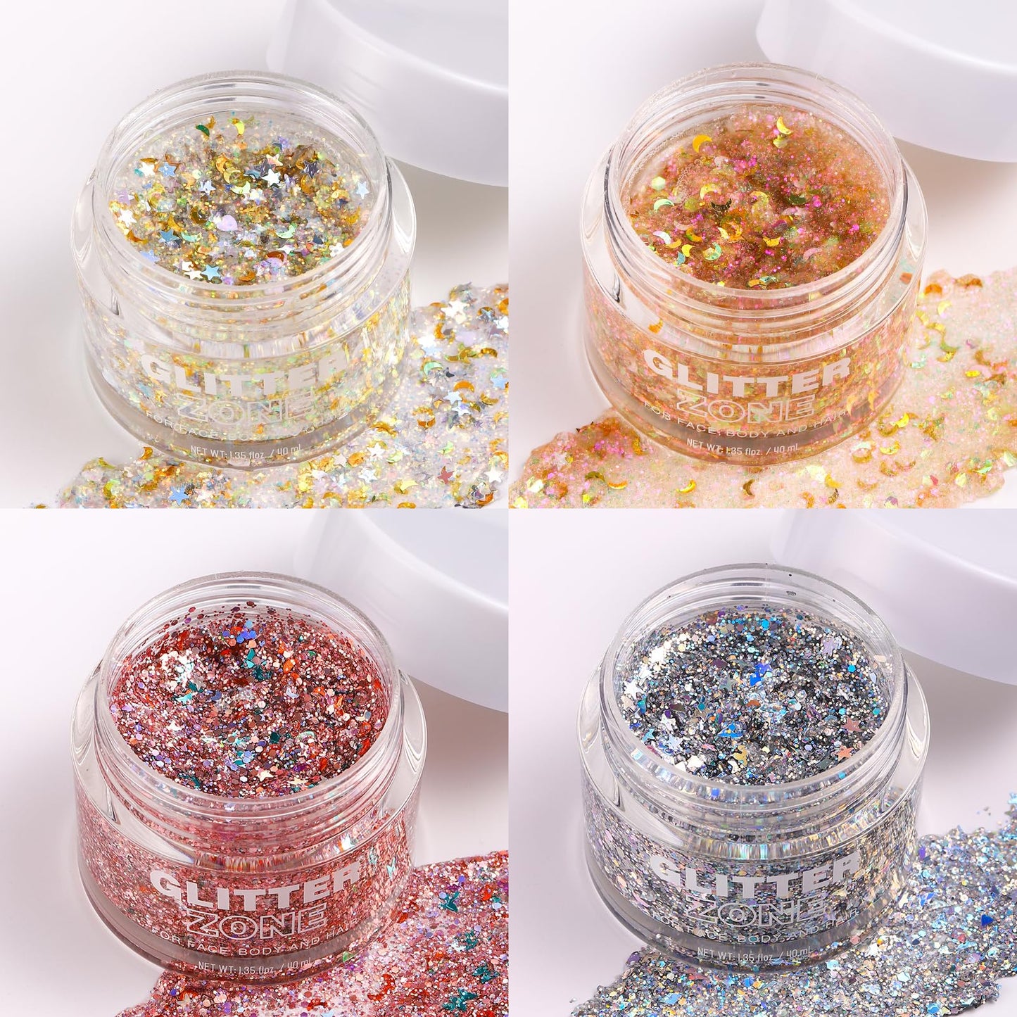 2 Pack Body Glitter Gel - Cosmetic-Grade, Color Changing Christmas Glitter Makeup for Face, Body, and Hair, Safe and Easy to Use, Perfect for Festivals Parties (01 Golden Mirage + 02 Stardust Pink)