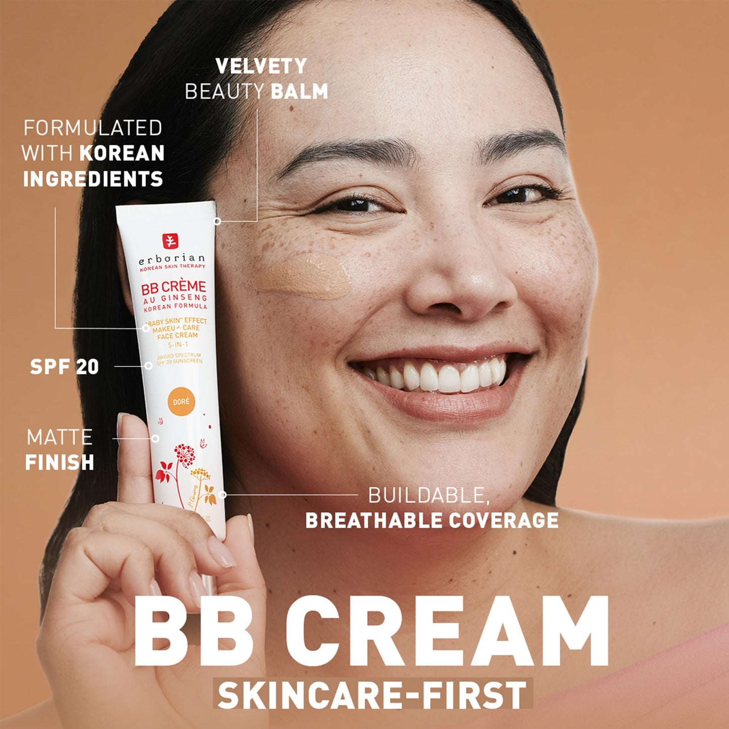 Erborian BB Cream with Ginseng, Caramel - Lightweight Buildable Coverage with SPF & Ultra-Soft Matte Finish Minimizes Pores & Imperfections - Korean Face Skincare - 1.5 Oz