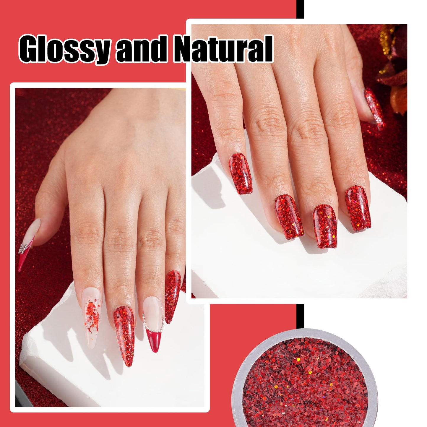 EODCI 28g Dip Powder - Glitter Dark Red Color Nail Dipping Powder French Powder Pro Collection System Nail Art Starter Manicure Salon Home DIY for Girls Women Long-Lasting