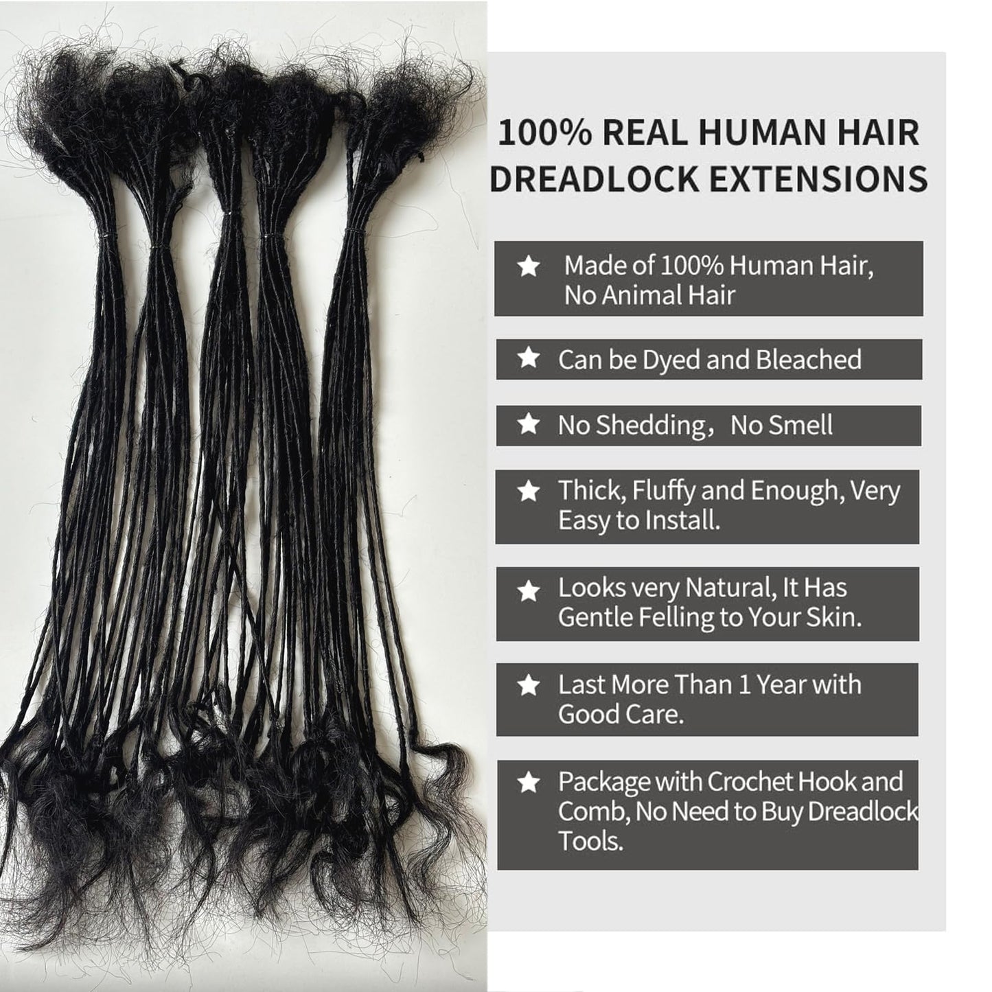 Dreadlock Maker Human Locs 0.1cm Width 14inch 50strands Micro Locs with Curly Ends Soft Dreadlock Extension Human Hair Sister Locks for Women/Men Natural Black