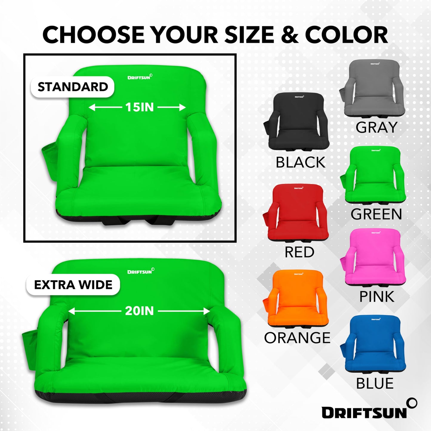 Driftsun Stadium Seats with Back Support, Deluxe Bleacher Chairs with Back Support and Cushion, Padded Stadium Seats, Waterproof Stadium Chair