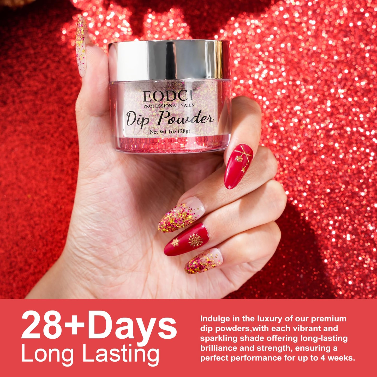 EODCI 1 Oz Glitter Sequins Orange Nail Dip Powder, Odor-Free and Long-Lasting, No Needed Nail Lamp Curing, Dipping Powder French Nail Art Starter Manicure