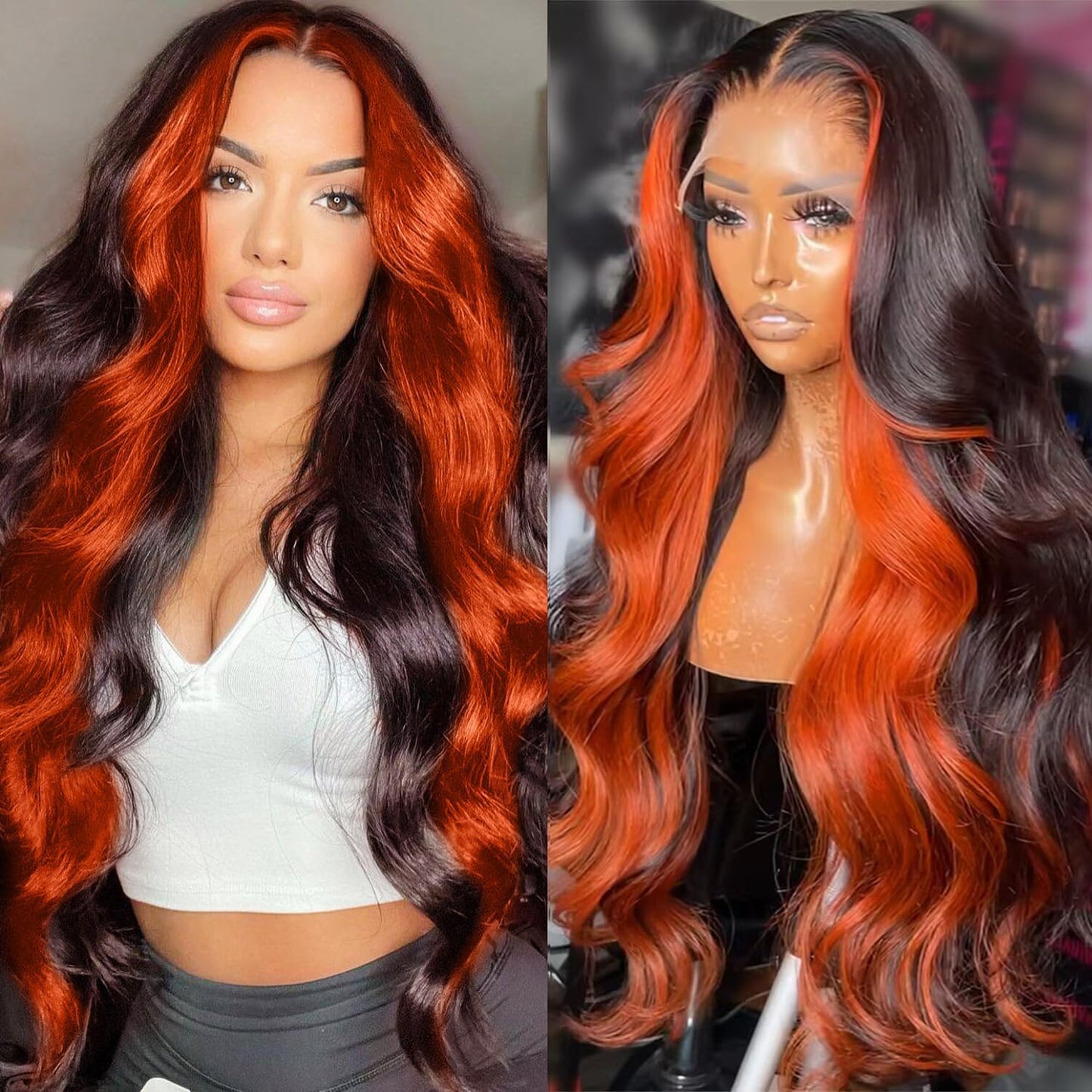 200% Density 13X6 Ginger 30 Inch Lace Front Wigs Human Hair Pre Plucked for Women Ombre 13X6 HD Transparent #350 Highlight Lace Front Wigs Human Hair Glueless Orange Colored Lace Front Wigs (30Inch)