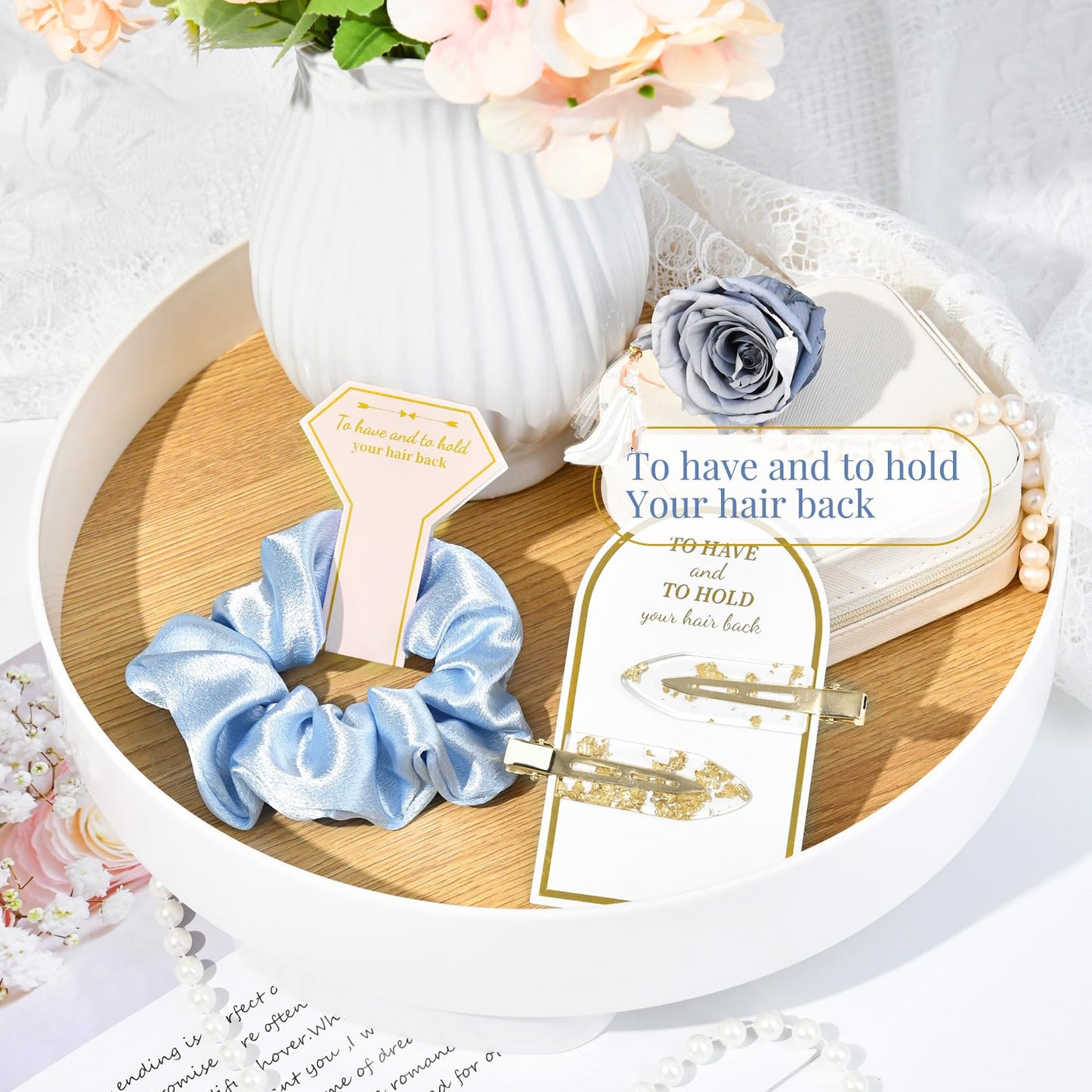 12 PCS Silk Satin Soft Blue Hair Accessories - Bridesmaid Proposal Favors with Hair Clips, Scrunchies, and Bridal Shower Gifts for Women and Girls