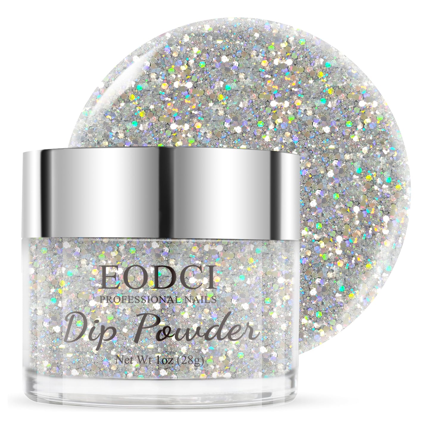 EODCI 1 Oz/28g Sequin Silver Dip Powder, Glitter Nail Dipping Powder French Powder Pro Collection System Nail Art Starter Manicure Salon DIY at Home, Odor-Free&Long-Lasting, No Needed Nail Lamp Curing