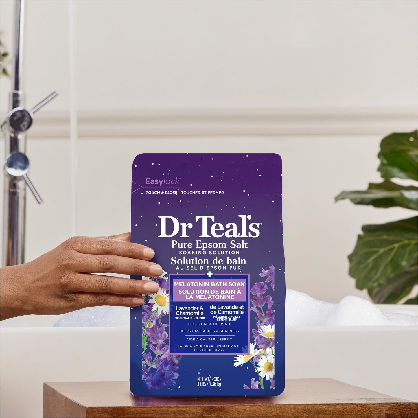 Dr Teal's Pure Epsom Salt Soak, Sleep Blend with Melatonin, Lavender & Chamomile Essential Oils, 3 lbs (Pack of 2)