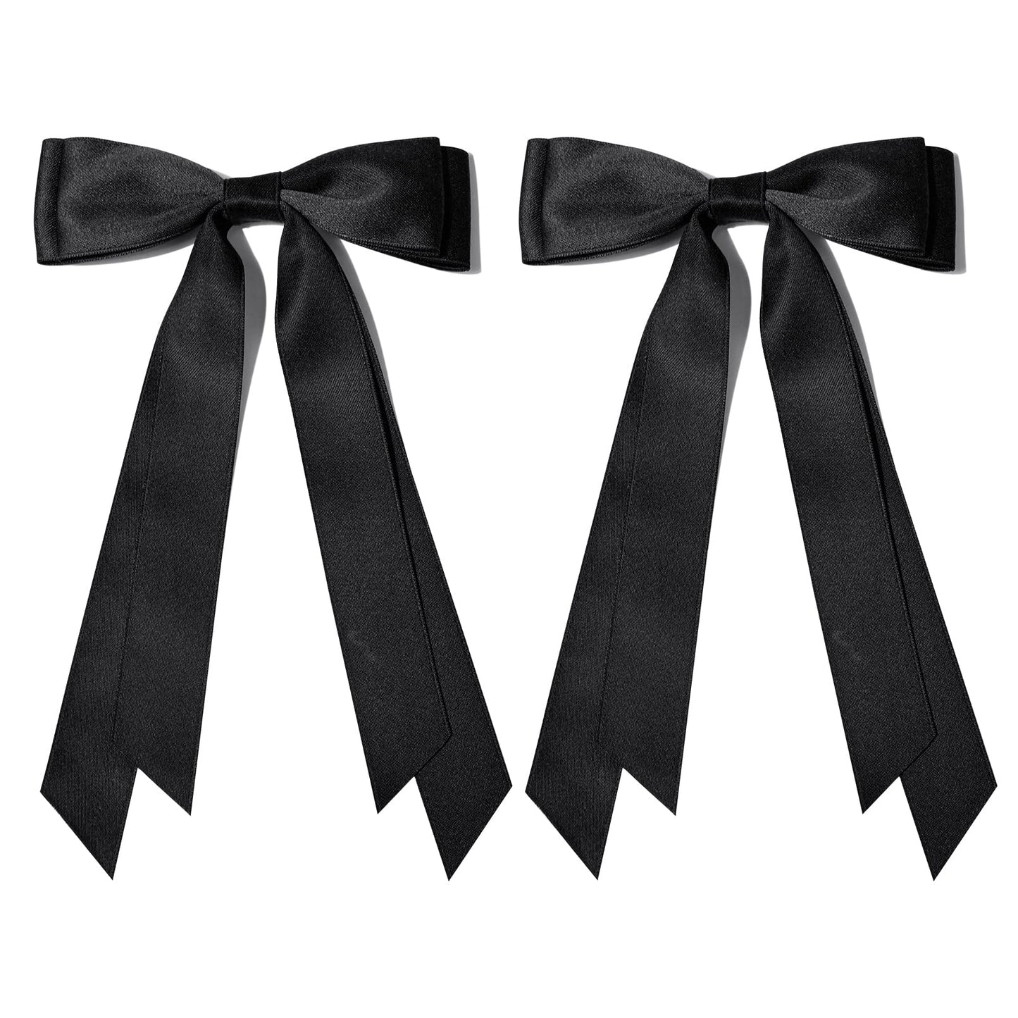 2PCS Silky Satin Hair Bows Hair Clip Black Hair Ribbon Ponytail Holder Accessories Slides Metal Clips Hair Bow for Women Girls Toddlers Teens Kids
