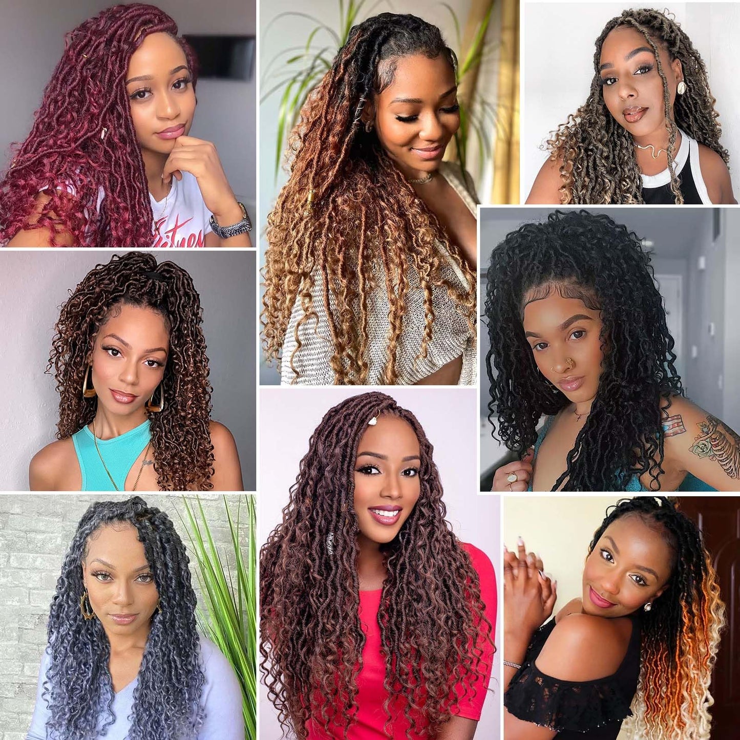 14 Inch 8 Packs Goddess Locs Crochet Hair Ombre Faux Locs Crochet Hair for Women Pre Looped Boho River Locs Crochet Hair with Curly Ends Synthetic (#4/27/613)