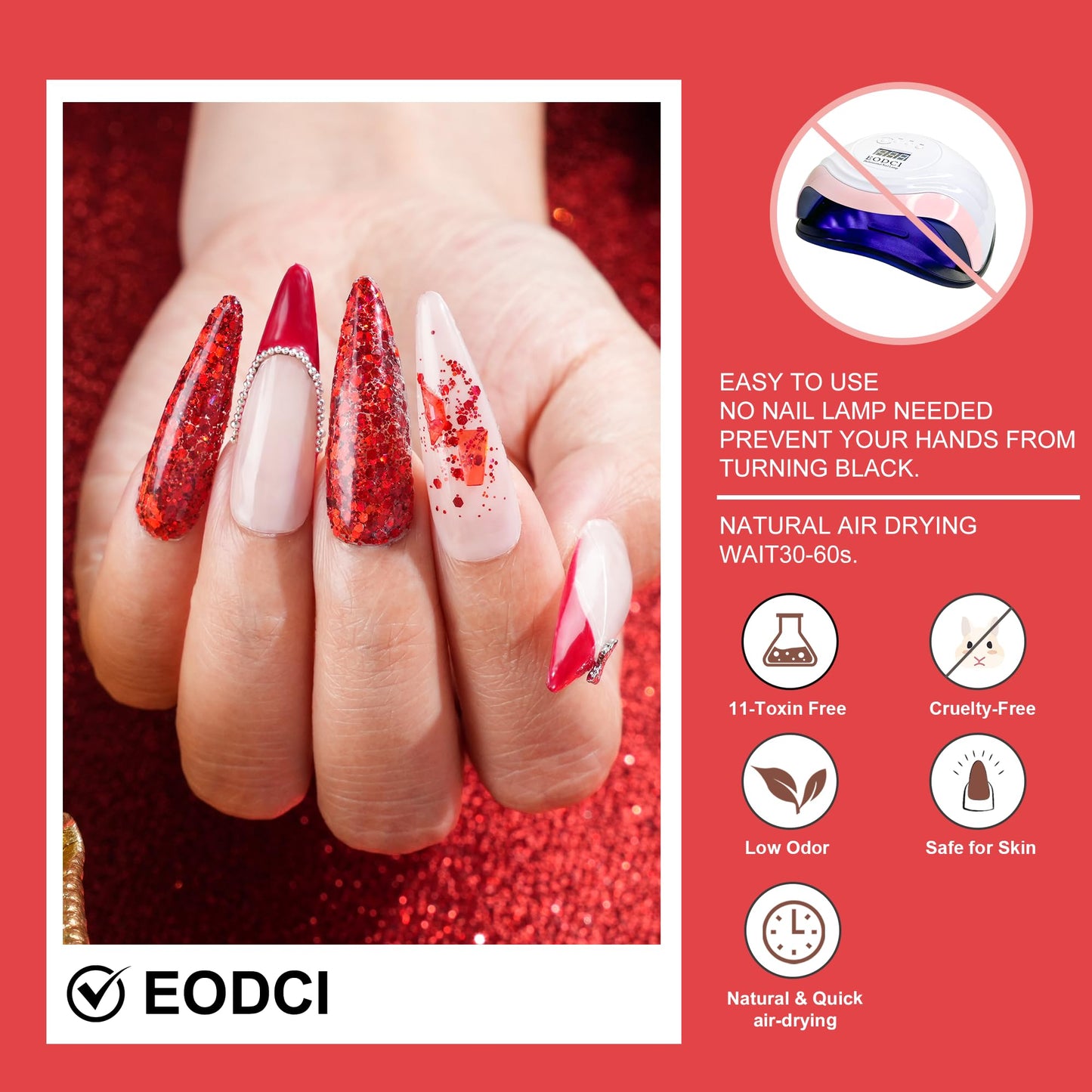 EODCI 28g Dip Powder - Glitter Dark Red Color Nail Dipping Powder French Powder Pro Collection System Nail Art Starter Manicure Salon Home DIY for Girls Women Long-Lasting