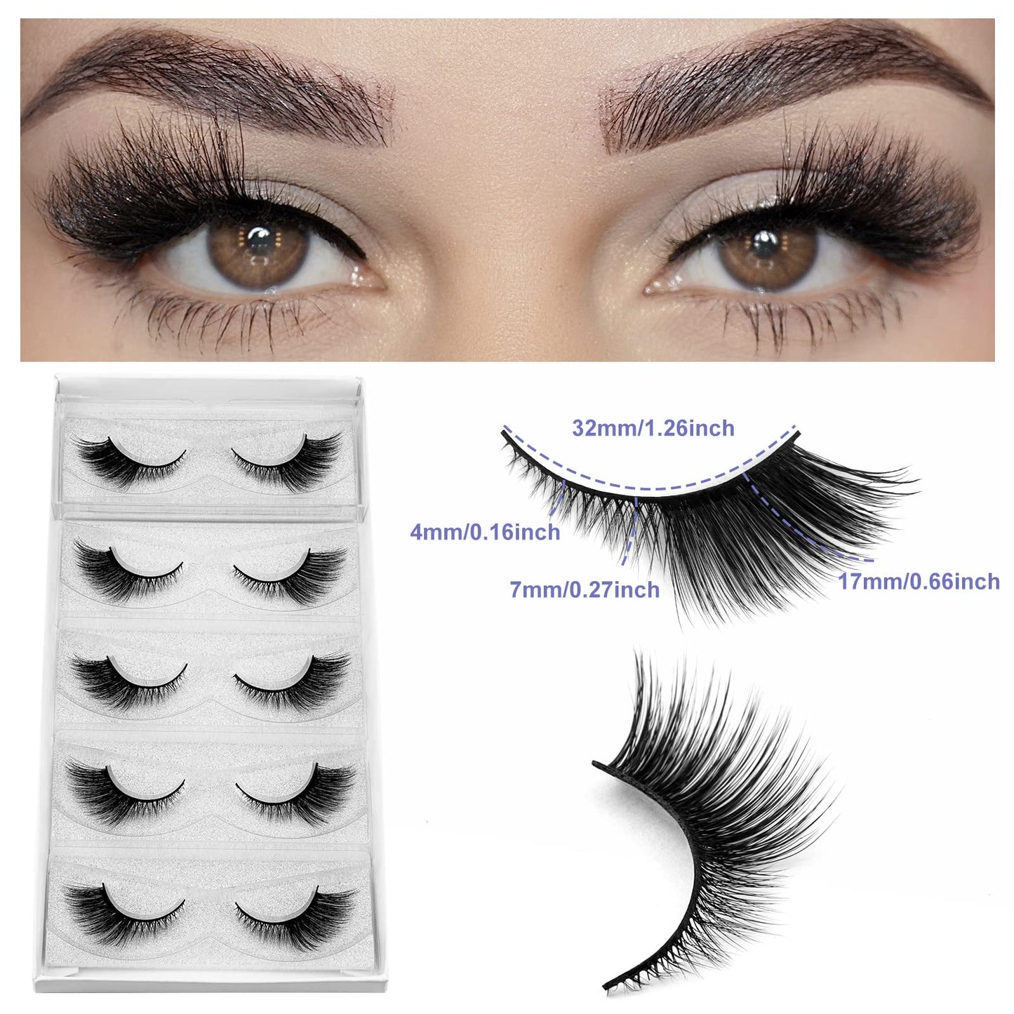 DYSILK Eyelashes Mink Lashes - False Eyelashes Fake Lashes 5 Pairs 6D Lashes Cat Eye Fake Eyelashes Strip Lashes Reusable Faux Mink Eyelashes Lash Extension Kit | Angel 4mm-17mm