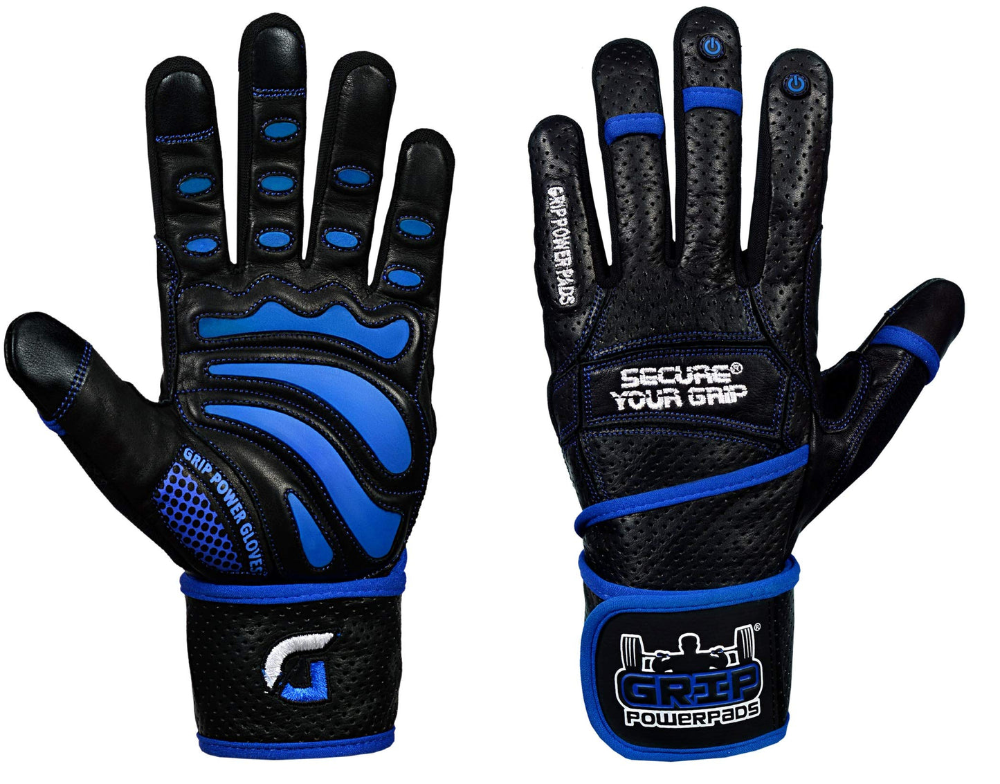 Elite Leather Gym Gloves with Built in 2" Wide Wrist Wraps Best Grip & Design for Weightlifting Power Lifting Bodybuilding & Strength Training Workout Exercises (Full Fingers Blue, Medium)