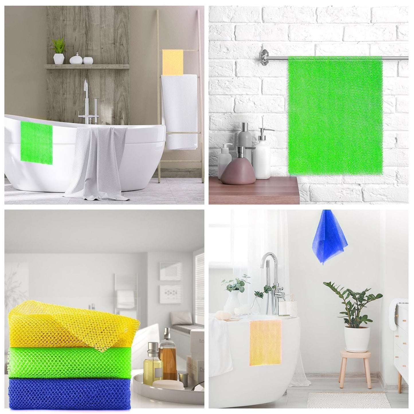 3 Pieces African exfoliating net African Net Long Net Bath Sponge Exfoliating Shower Body Scrubber Back Scrubber Skin Smoother,Great for Daily Use (Yellow, Green, Blue)