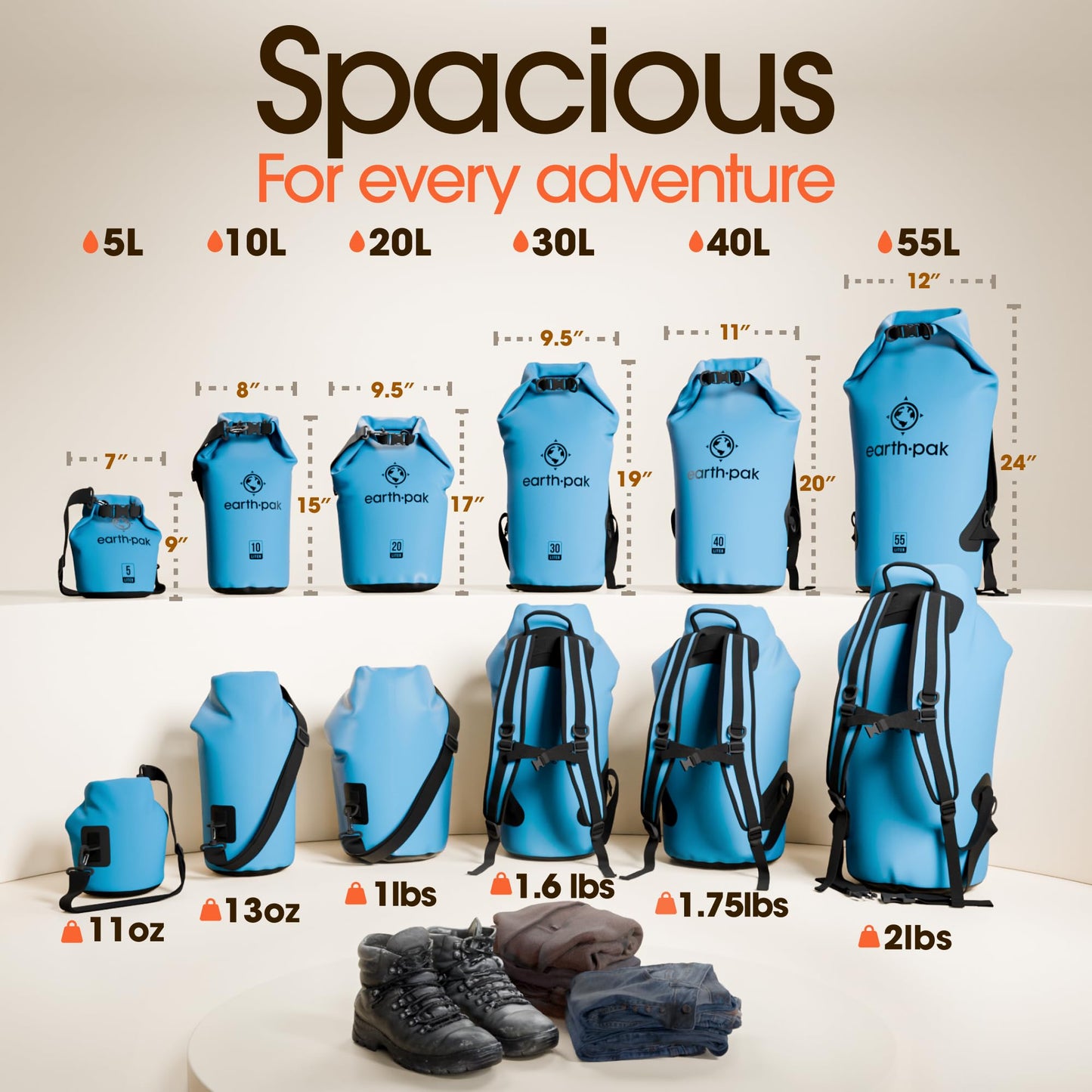 Earth Pak Waterproof Dry Bag - Roll Top Waterproof Backpack Sack Keeps Gear Dry for Kayak with Waterproof Phone Case