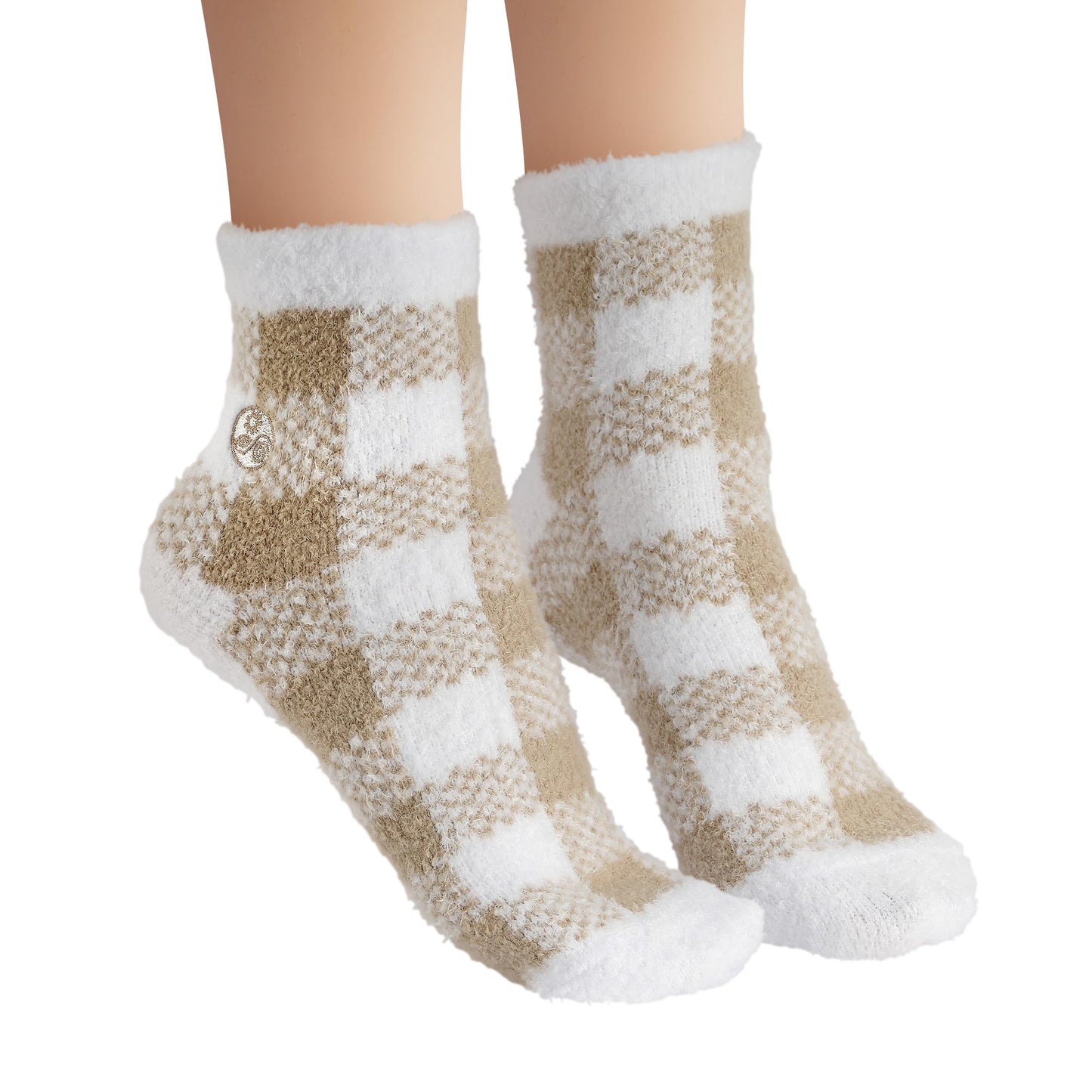Earth Therapeutics Aloe Vera Socks – Infused with Natural Aloe Vera & Vitamin E – Helps Dry Feet, Cracked Heels, Calluses, Dead Skin – Use with Your Favorite Lotions – Tan Plaid (2 Pairs)