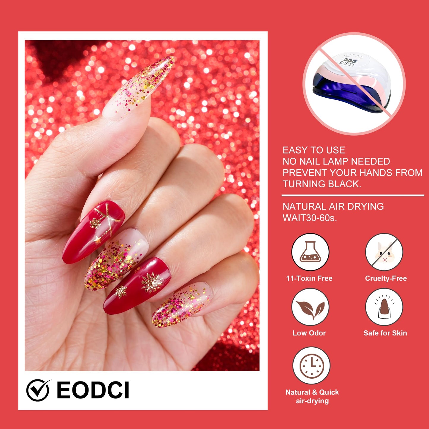 EODCI 1 Oz Glitter Sequins Orange Nail Dip Powder, Odor-Free and Long-Lasting, No Needed Nail Lamp Curing, Dipping Powder French Nail Art Starter Manicure