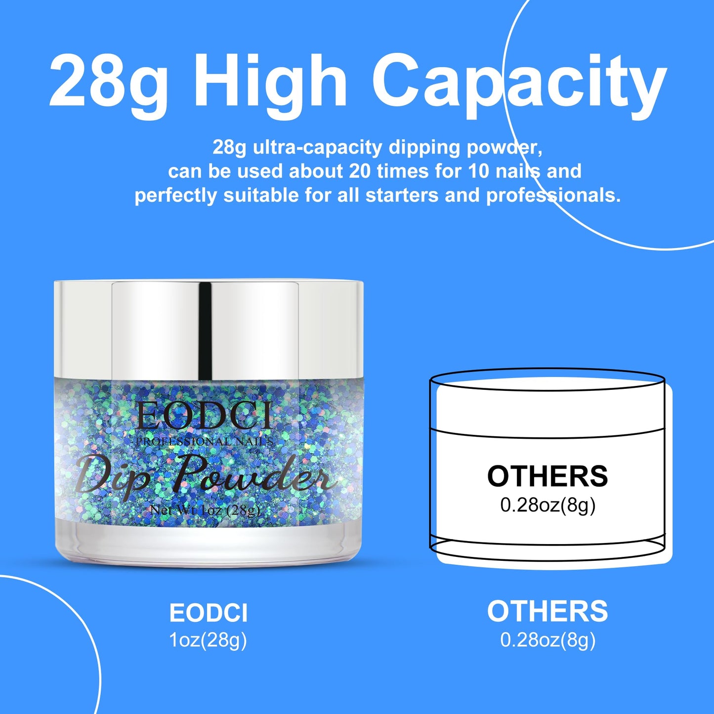 EODCI Dipping Powder Glitter Blue Color Nail Dip Powder 1 Oz For Nail Starter Professional Nail Art Salon DIY French Manicure Nail Powder No Needed Nail Lamp Cured