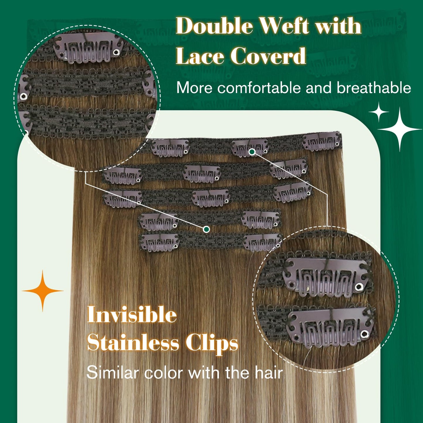 Easyouth Clip in Hair Extensions Real Human Hair Remy Clip in Extensions Ombre Darker Brown Fading to Dirty Brown Mixed Blonde Hair Extensions Clip ins Short Hair 12 Inch 70g 5pcs