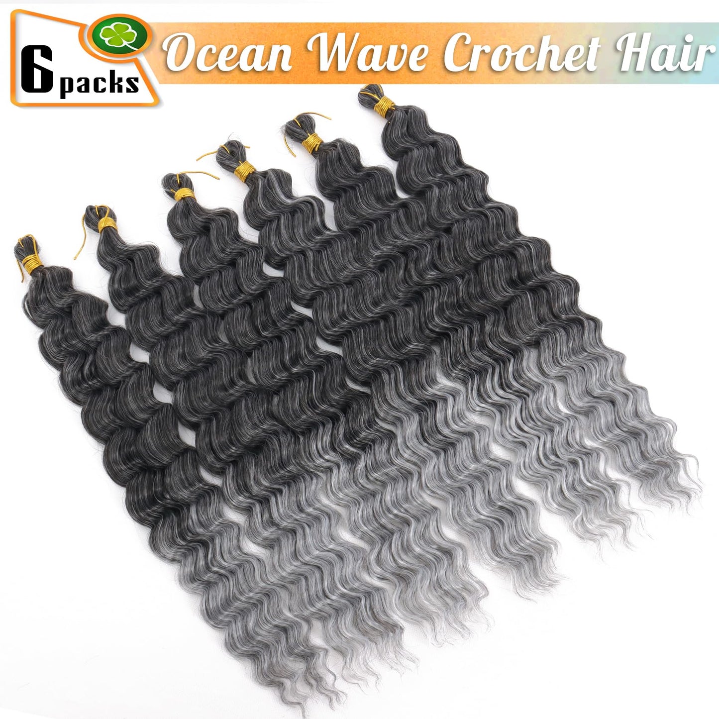 Eerya Long Curly Braiding Hair 18 Inch 2 Packs Ocean Wave Crochet Hair for Black Women Deep Wave Braiding Hair for Boho Braids (18 inch, T1B/grey)