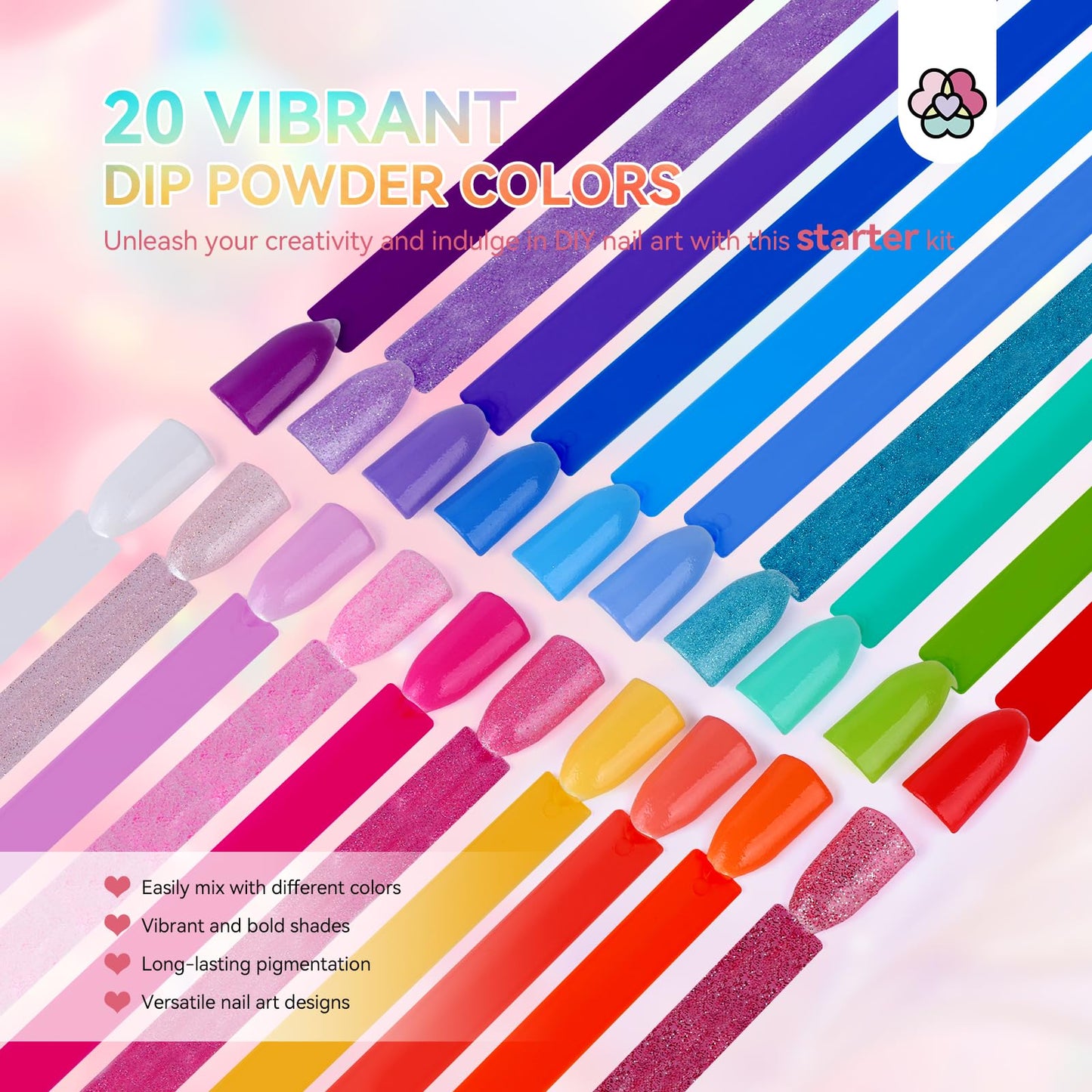 SAVILAND Dip Powder Nail Kit: 20 Colors Summer Neon Keratin Dipping Powder Vitamin E 4 Pcs Nail Dip Liquid Set Base Top Activator Brush Savor for Beginner DIY Home Women Gift