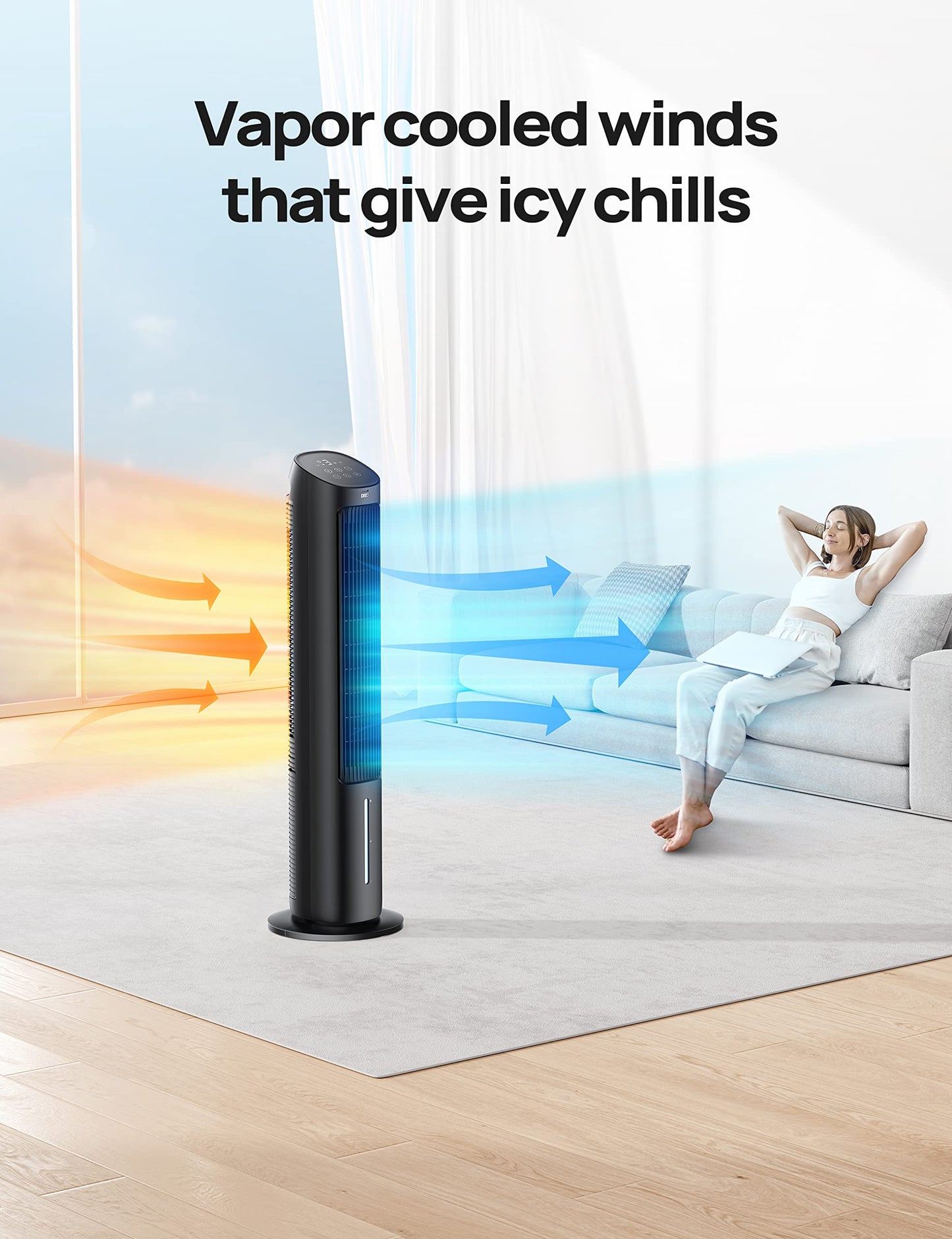 Dreo Tower Fan, 40” Fans that Blow Cold Air, 80° Oscillating, Removable Water Tank, Remote Control, 4 Speeds, 7H Timer, Bedroom, Black