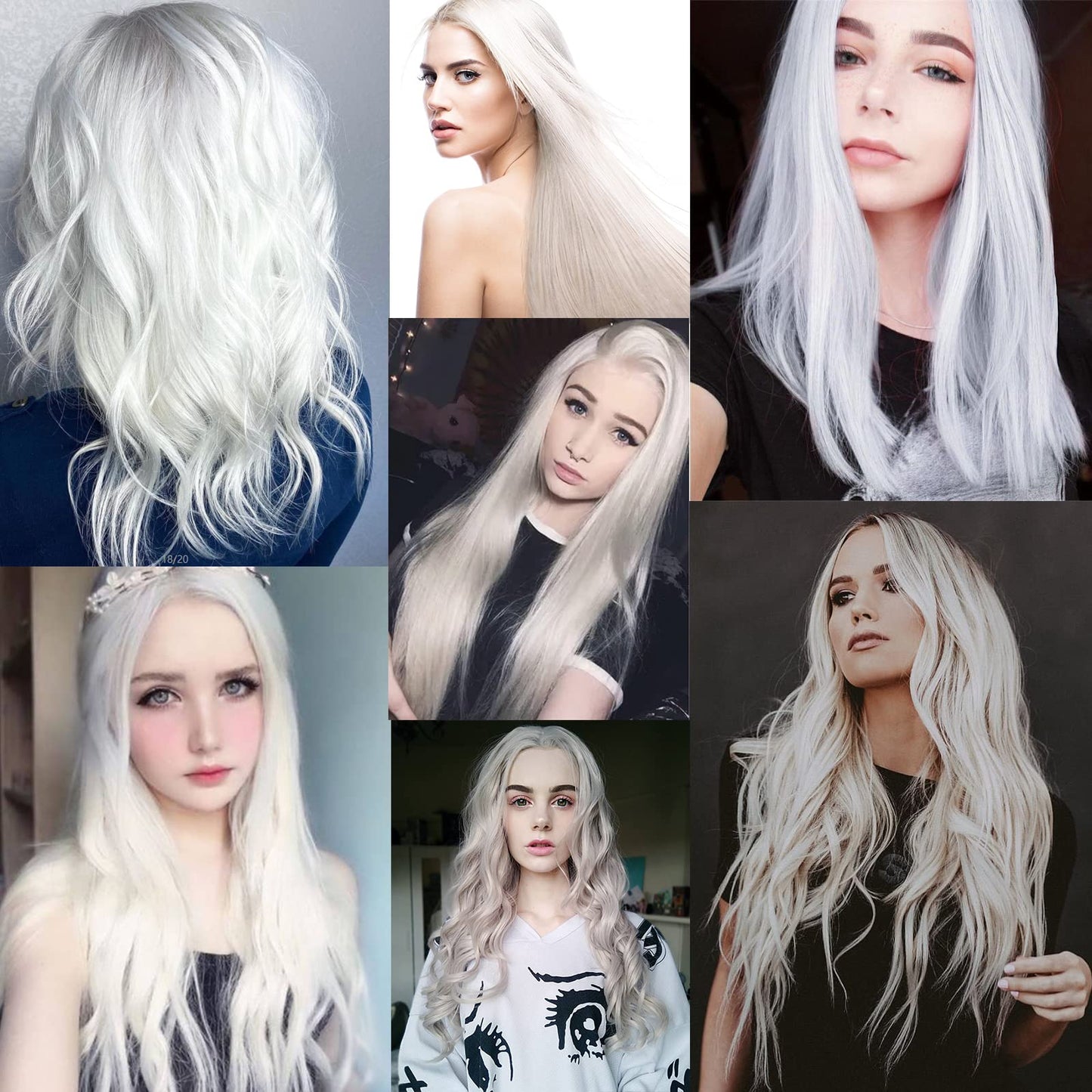 12PCS Colored White Hair Extensions Party Highlights Colorful Clip in Hair Extensions 22 Inch Straight Synthetic Hairpieces for Women Kids Girls Halloween Christmas Cosplay(White)