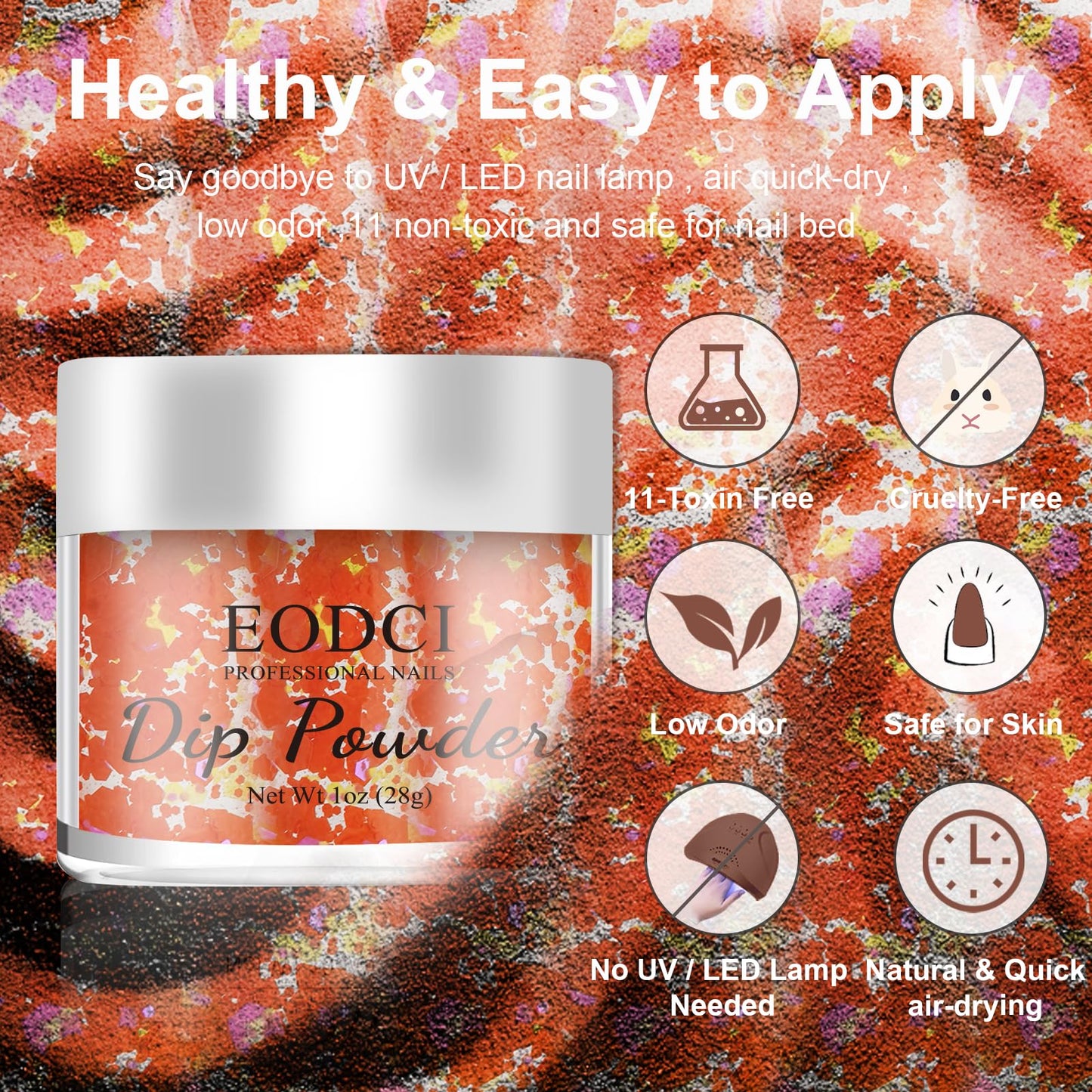 EODCI Nail Dip Dipping Powder,1 Oz/28g Dopamine Glitter Orange Color Dipping Powder French Nails Art Starter Manicure DIY Salon Home Gift for Women,No Need Nail Lamp Cured