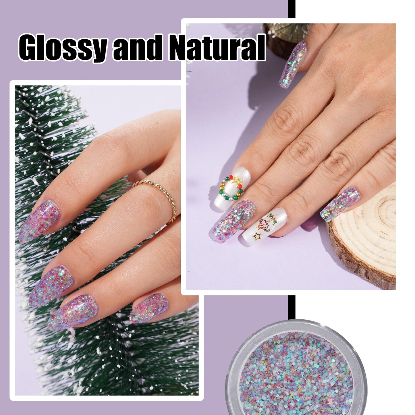 EODCI Nail Dip Dipping Powder,1 Oz/28g Glitter Purple Green Color Dipping Powder French Nails Art Starter Manicure DIY Salon Home Gift for Women,No Need Nail Lamp Cured