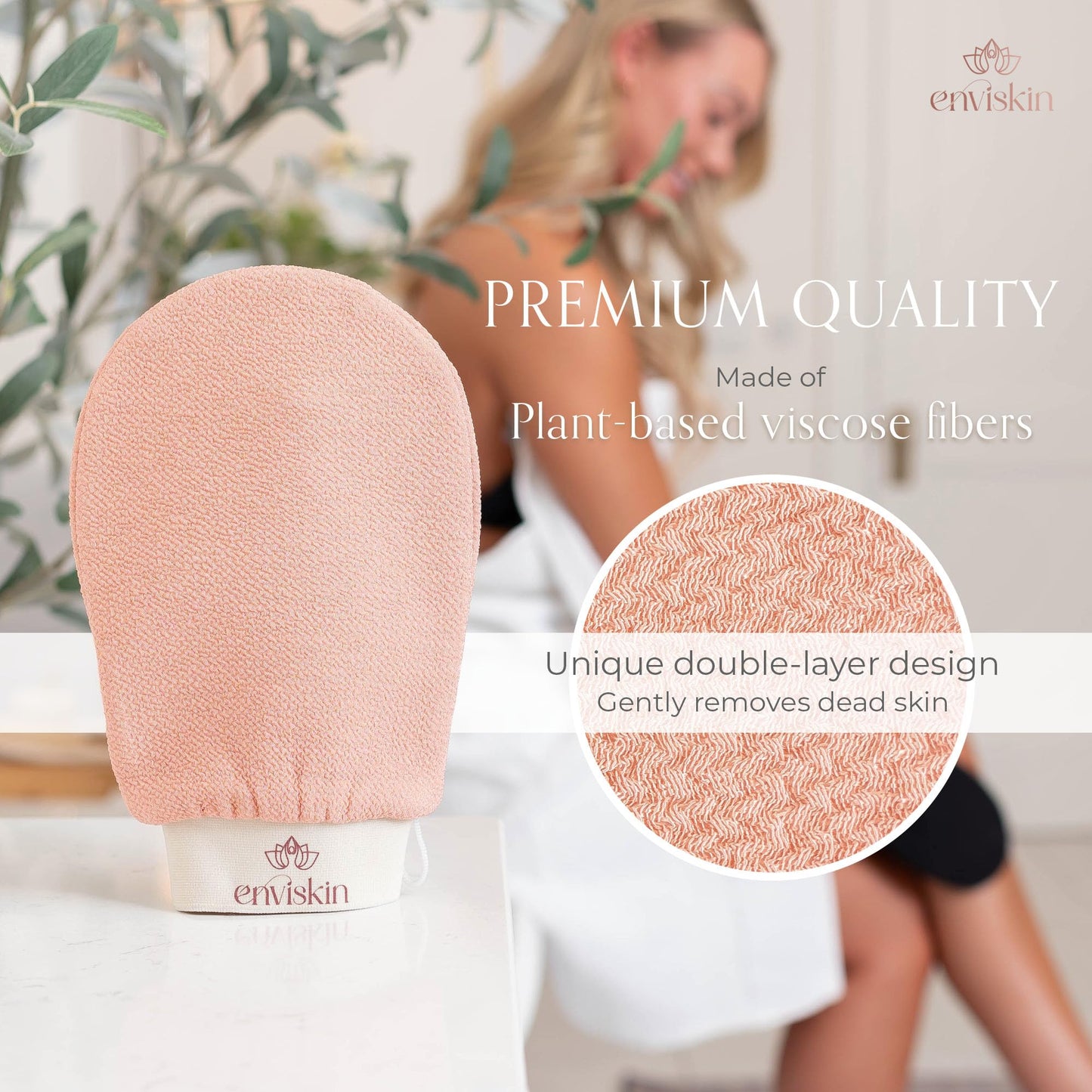 Enviskin Dermaglow Exfoliating Gloves – Premium Plant-Based Viscose Double-Layer Mitt for Deep Body Exfoliation, Dead Skin Removal, Self-Tan Eraser, Smooth Soft Skin