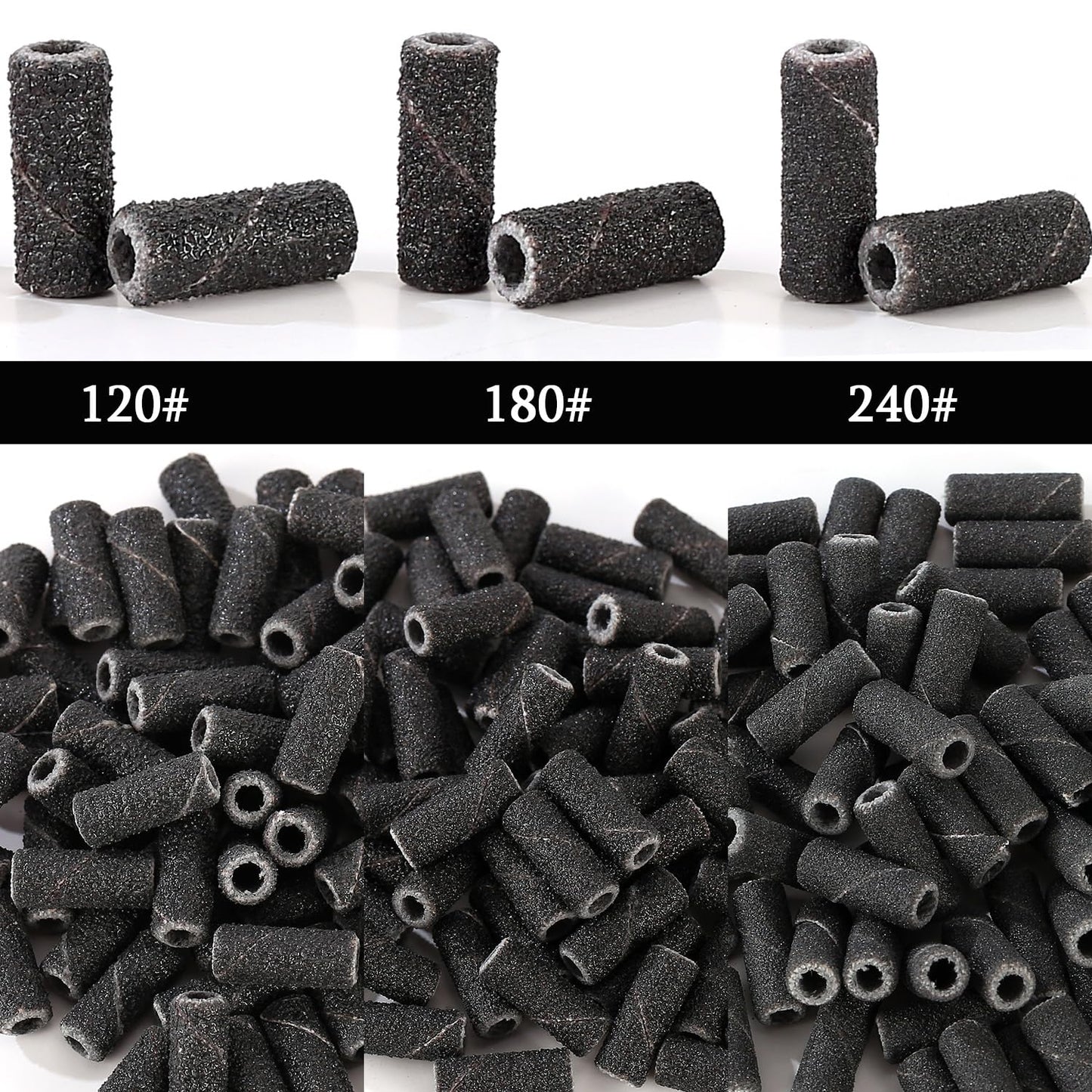ERUIKA 100pcs Nail Drill Bits Small Sanding Bands with 3.1mm Mandrel Bit, 240 Extra Fine Grit Nail File Sanding Bands for Acrylic Nails Gel Removing Shaping Manicures and Pedicure (Black, 240 Grit)