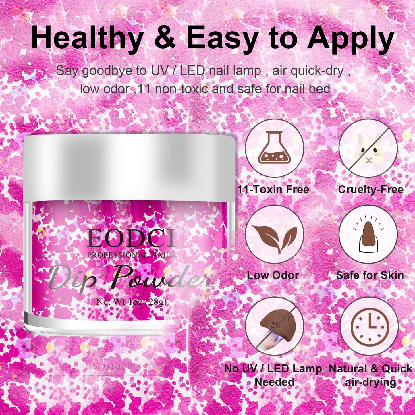 EODCI 1 Oz Glitter Purple Nail Dip Powder, Odor-Free and Long-Lasting, No Needed Nail Lamp Curing, Dipping Powder French Nail Art Starter Manicure