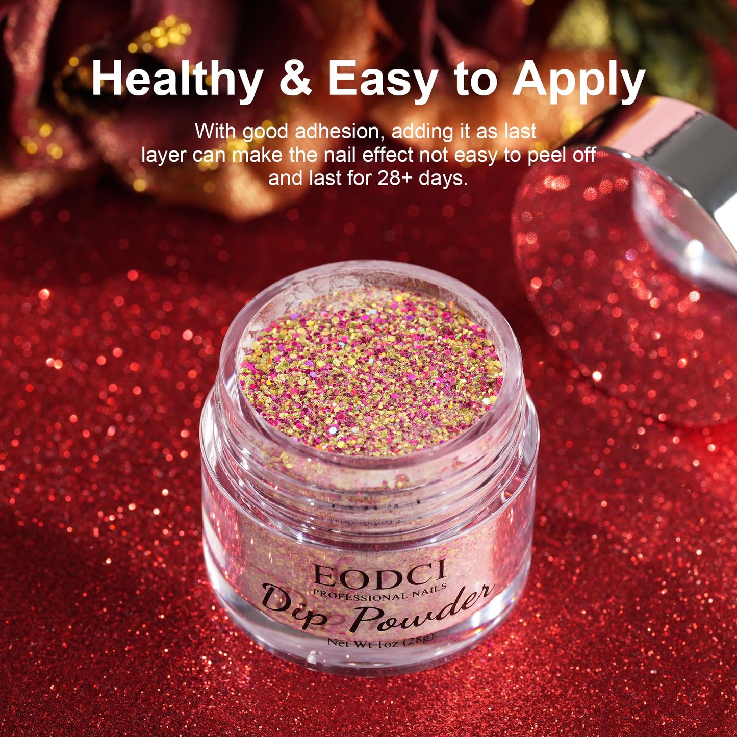 EODCI 1 Oz Glitter Sequins Orange Nail Dip Powder, Odor-Free and Long-Lasting, No Needed Nail Lamp Curing, Dipping Powder French Nail Art Starter Manicure