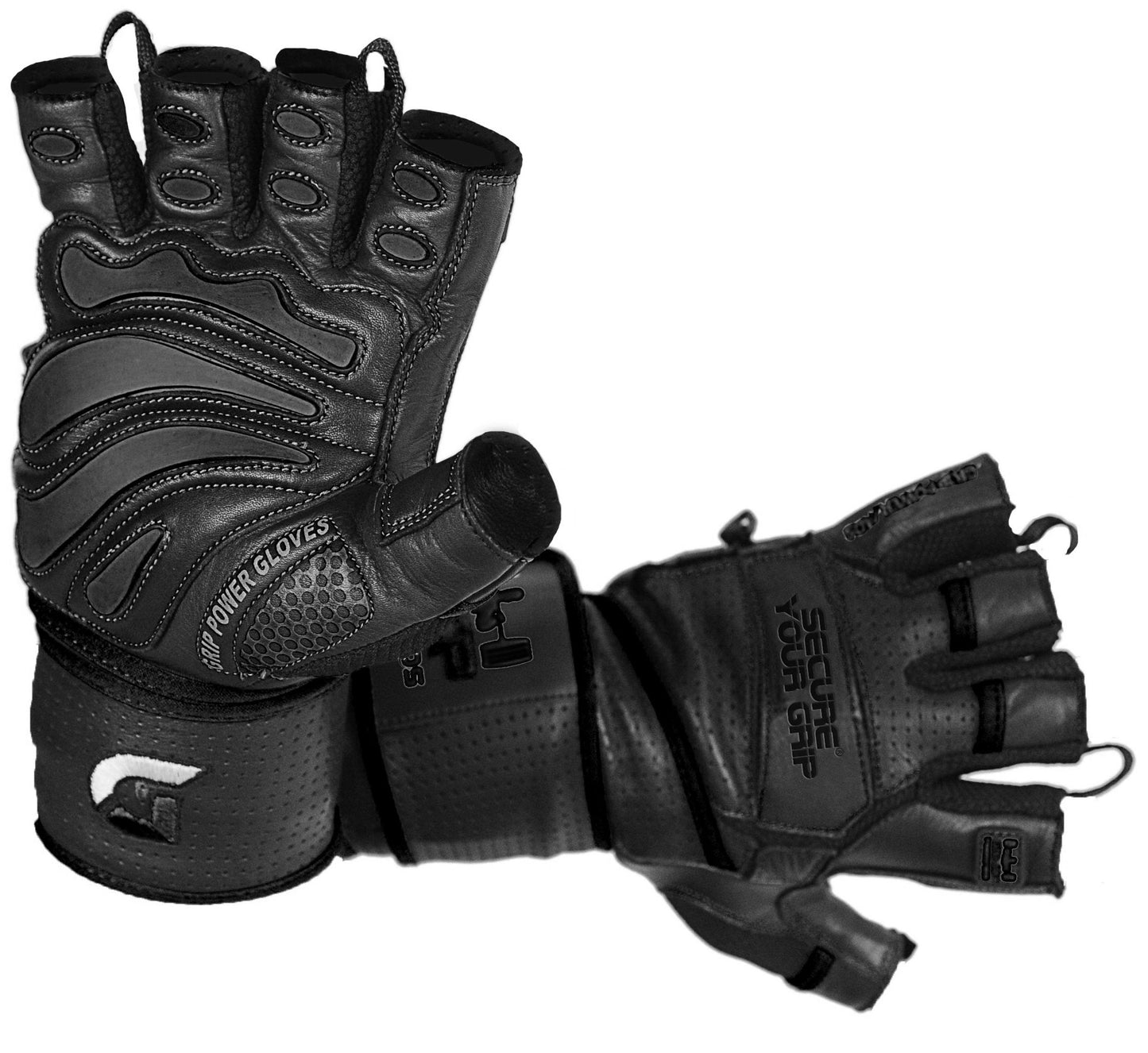Elite Leather Gym Gloves with Built in 2" Wide Wrist Wraps Best Leather Glove Design for Weight Power Lifting Bodybuilding & Strength Training Workout Exercises (Black, Medium)